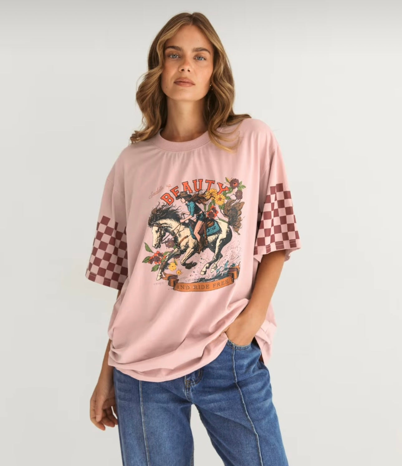 Paper Heart Exclusive Print Saddle Up Beauty T.Shirt - Pink