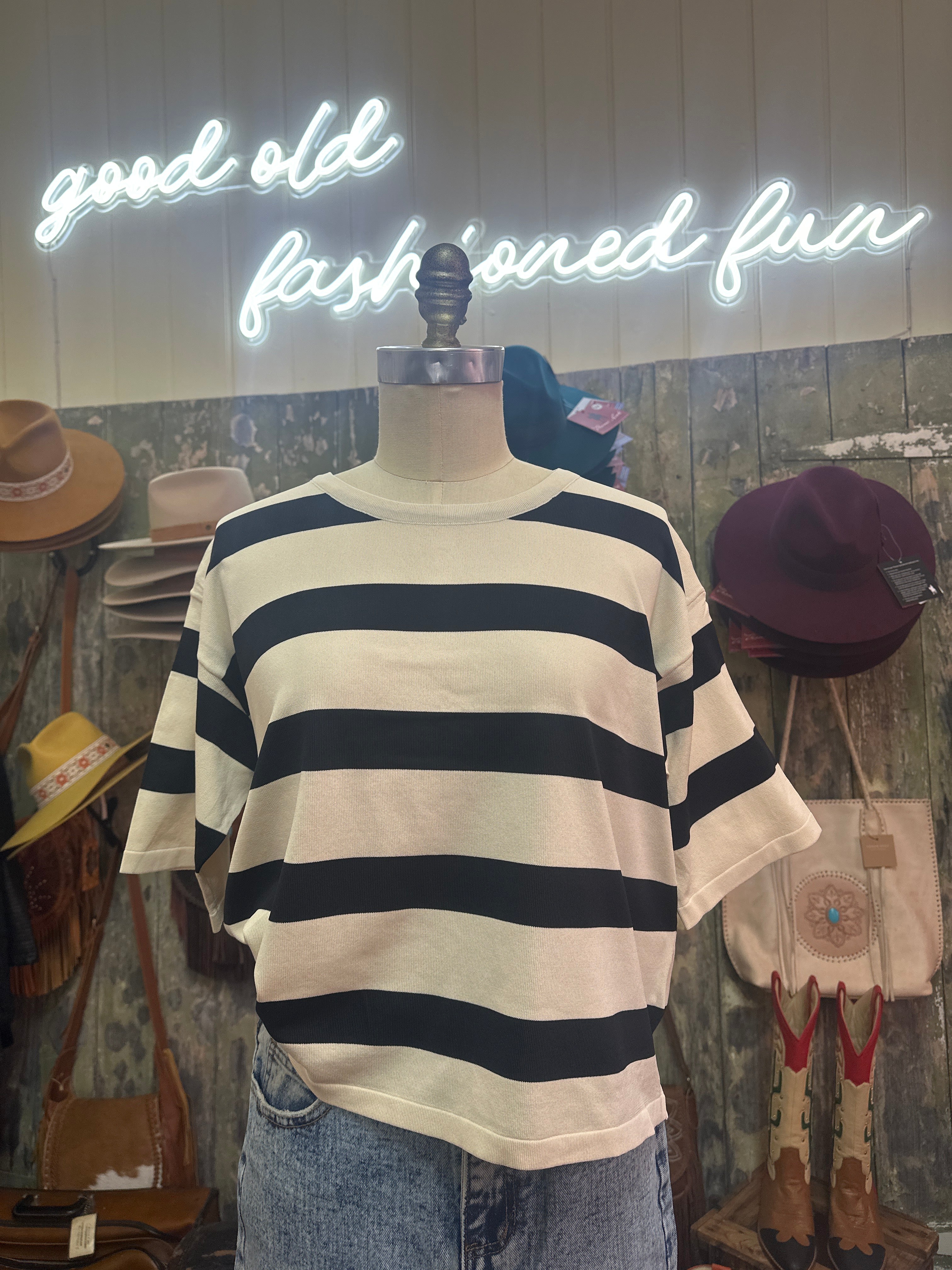 Silver Wishes Bold Cream & Black Stripe Knitted T.Shirt