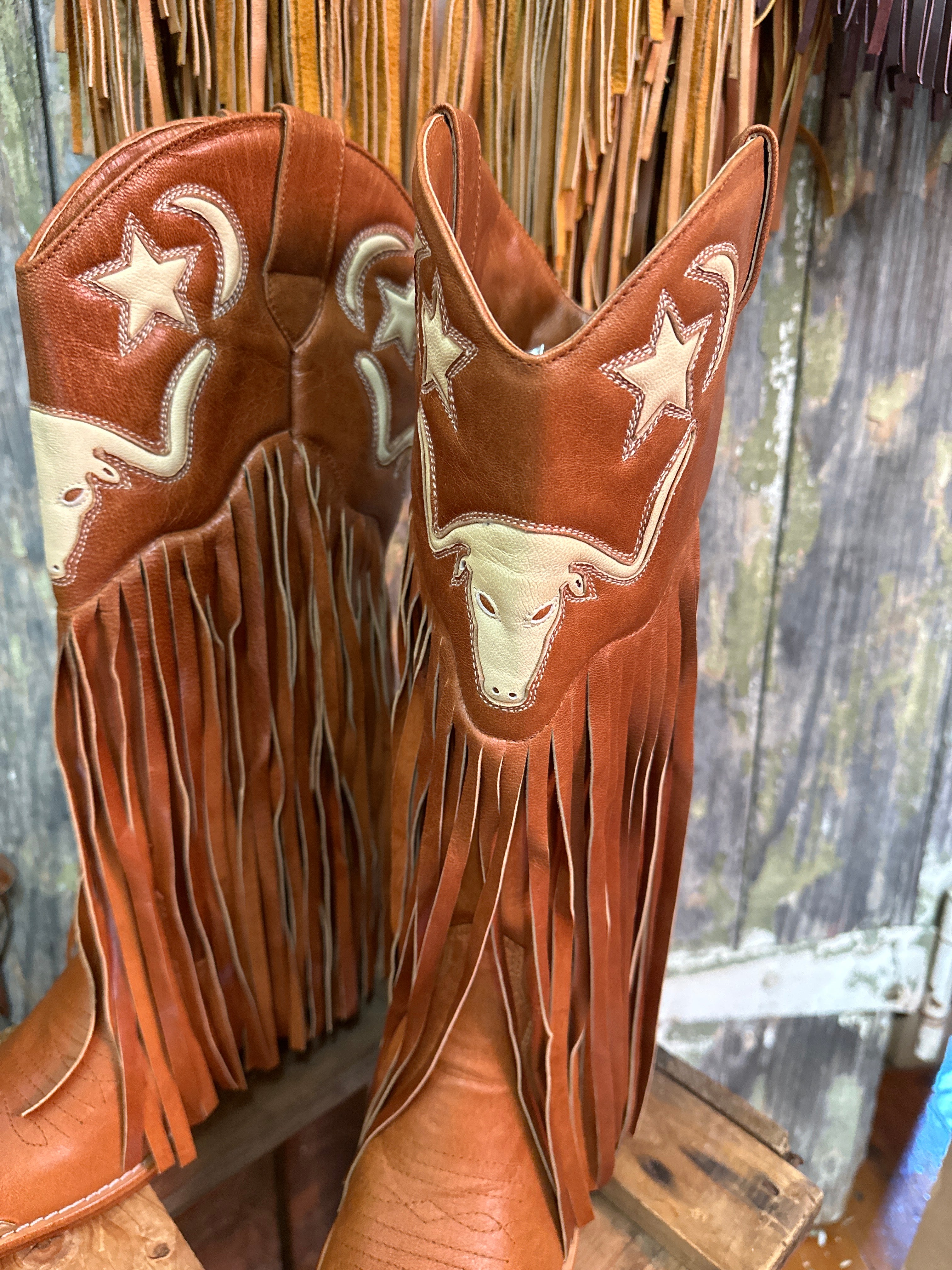Fringe Detail Longhorn & Star Cowgirl Boots