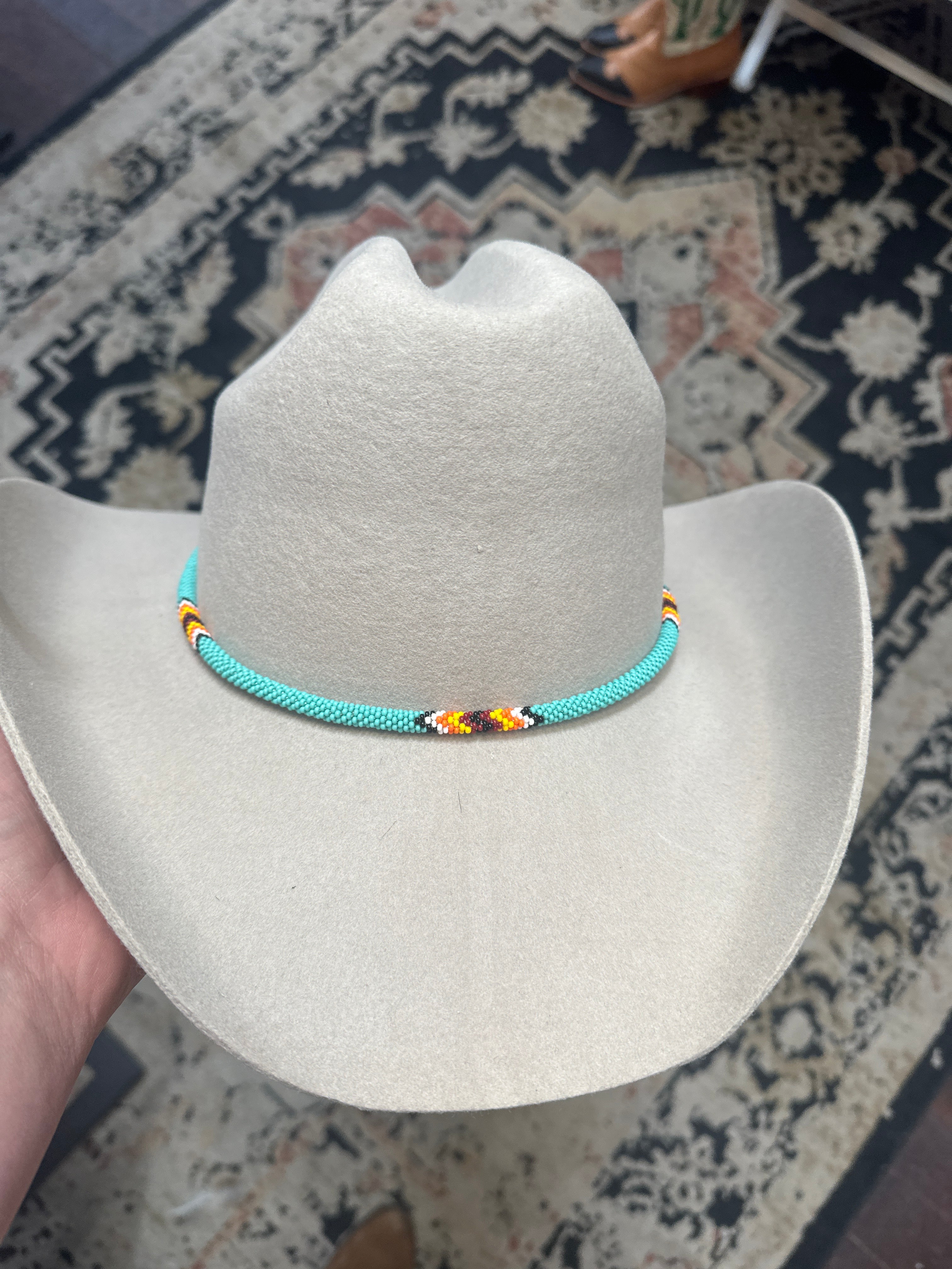 Rounded rope bead hat band in Turquoise