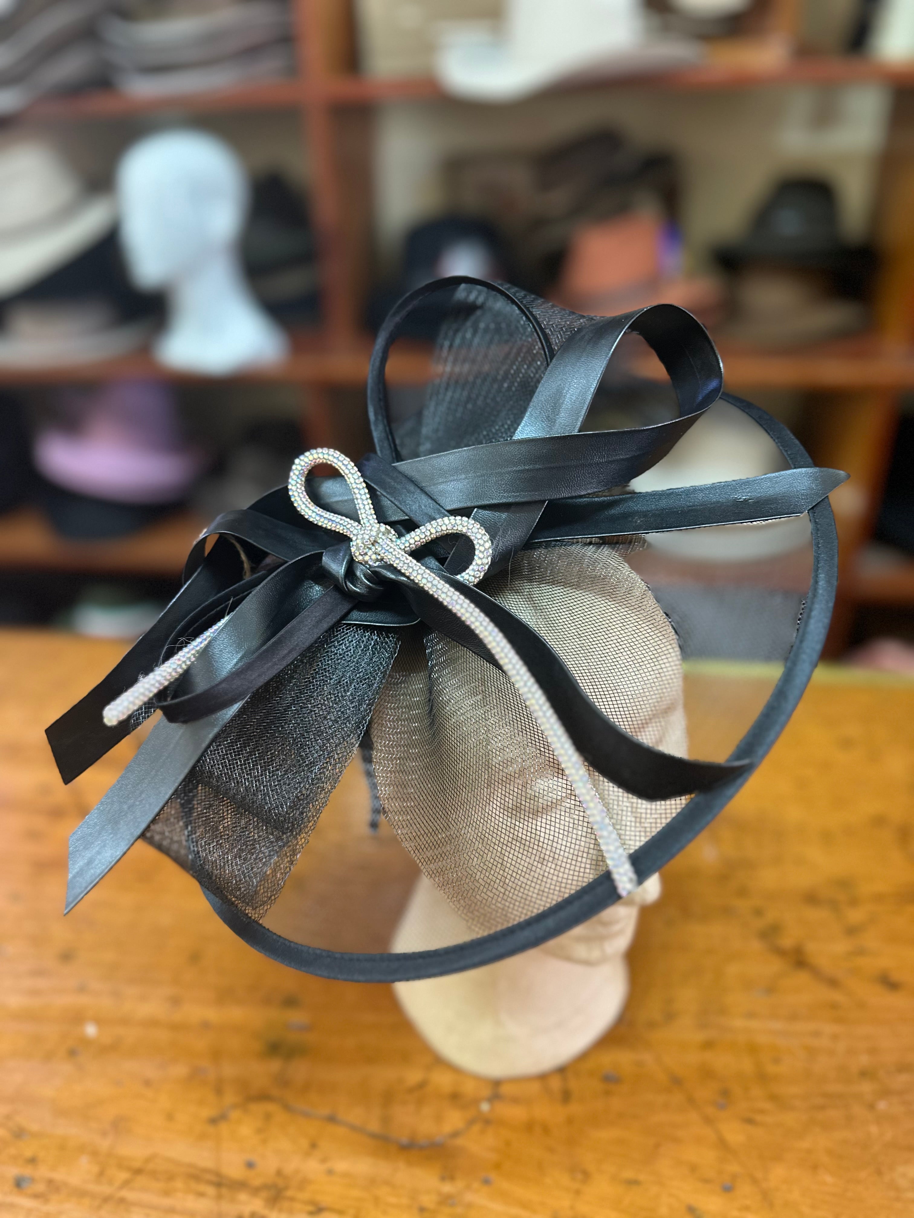 Urban Dust Black Swirl Diamanté Bow Headpiece Fascinator