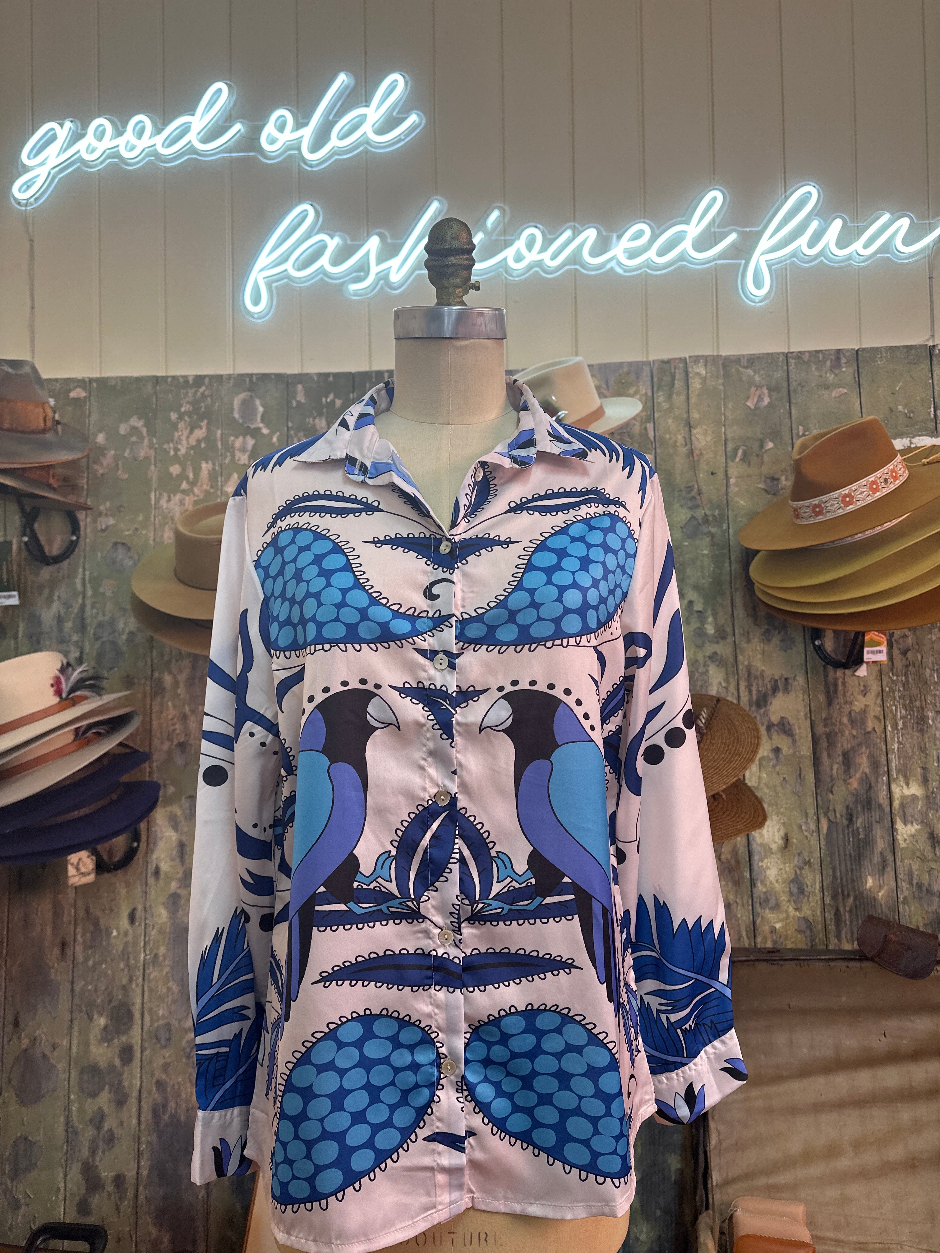 Italian Star Sheryl Shirt Caribbean Parrot Blue Print