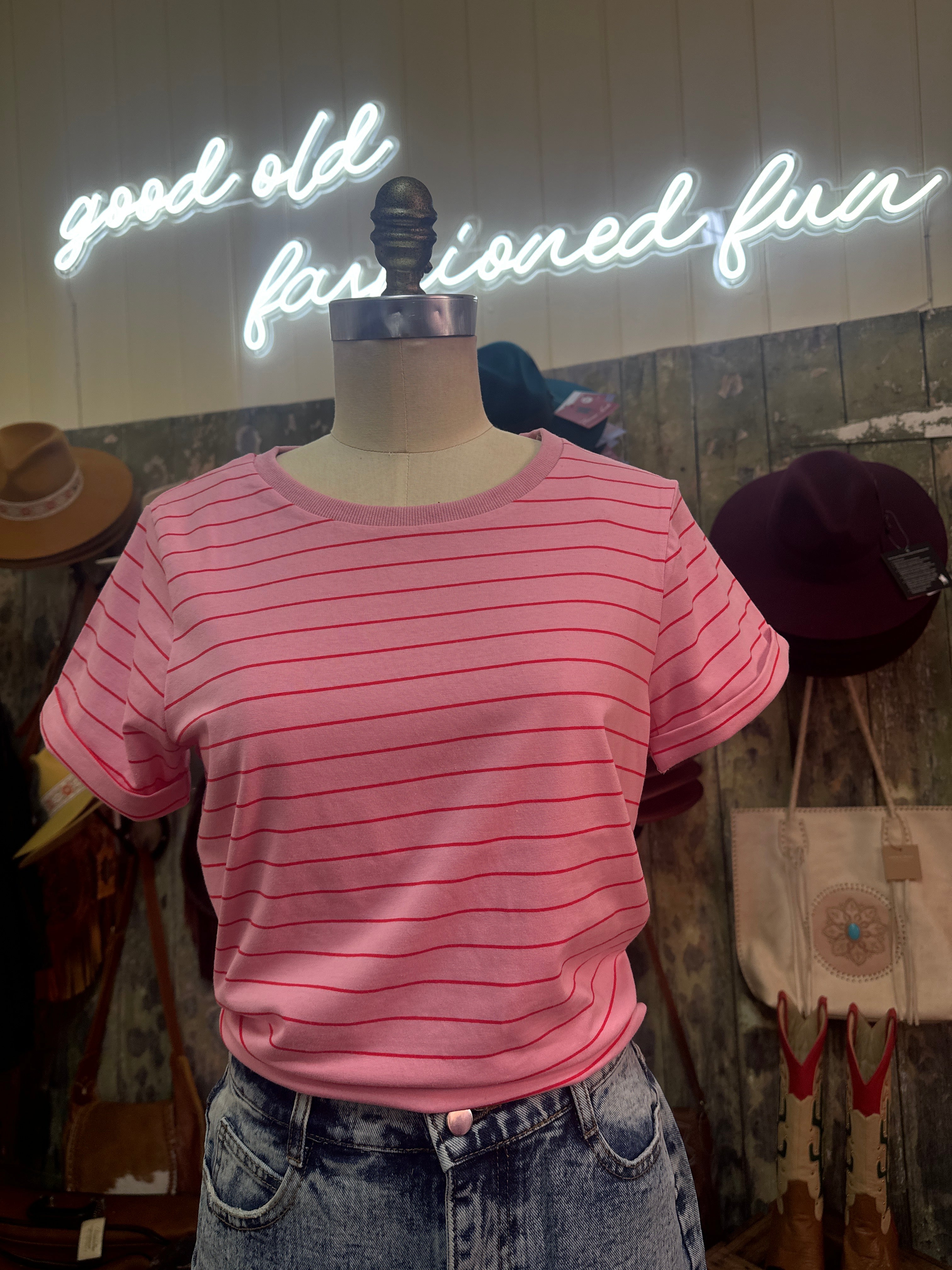 Silver Wishes Brenton Cotton Pink & Red Stripe T.Shirt