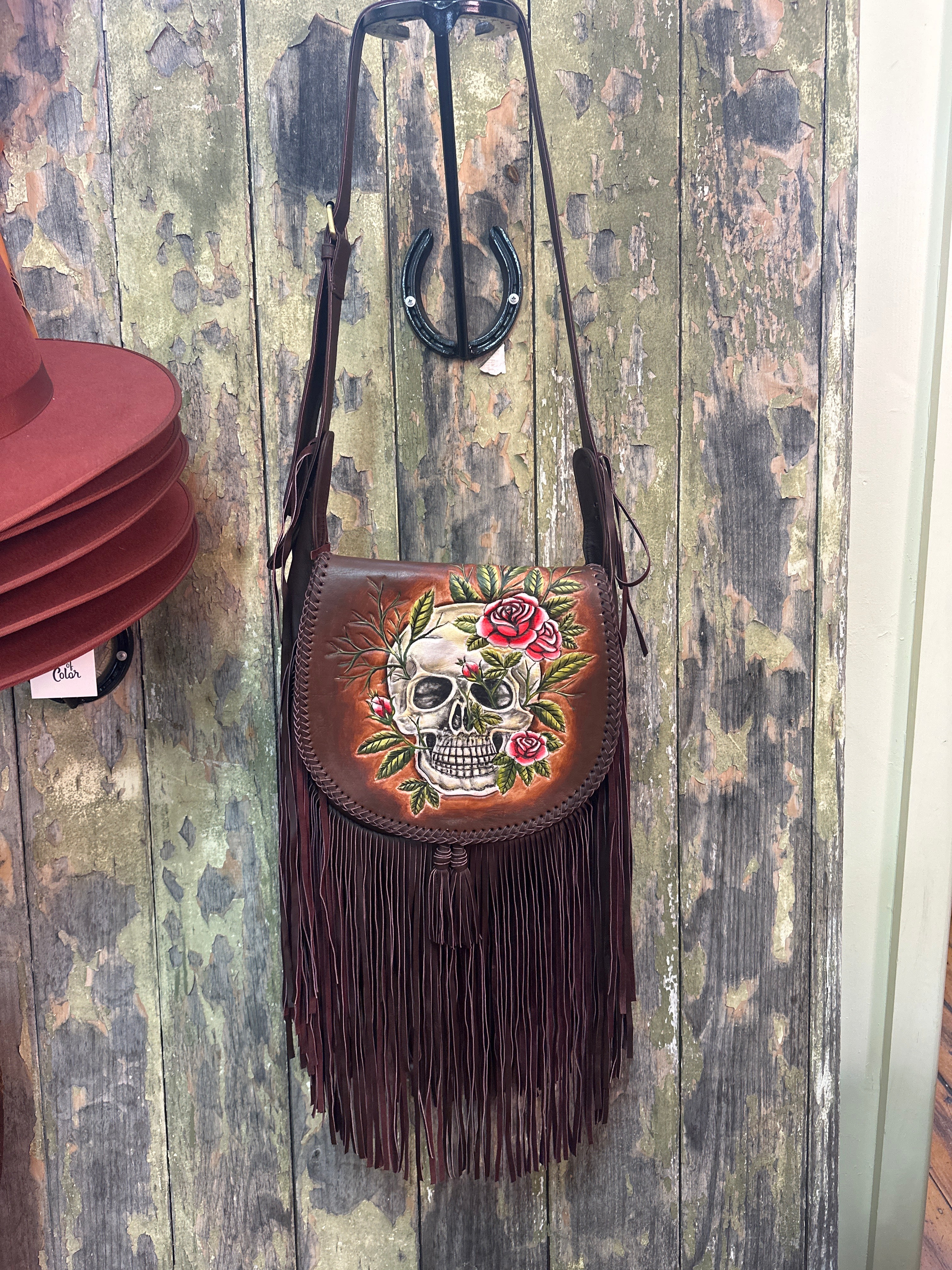 Hand Painted Skull One Off Tassel shoulder Bag