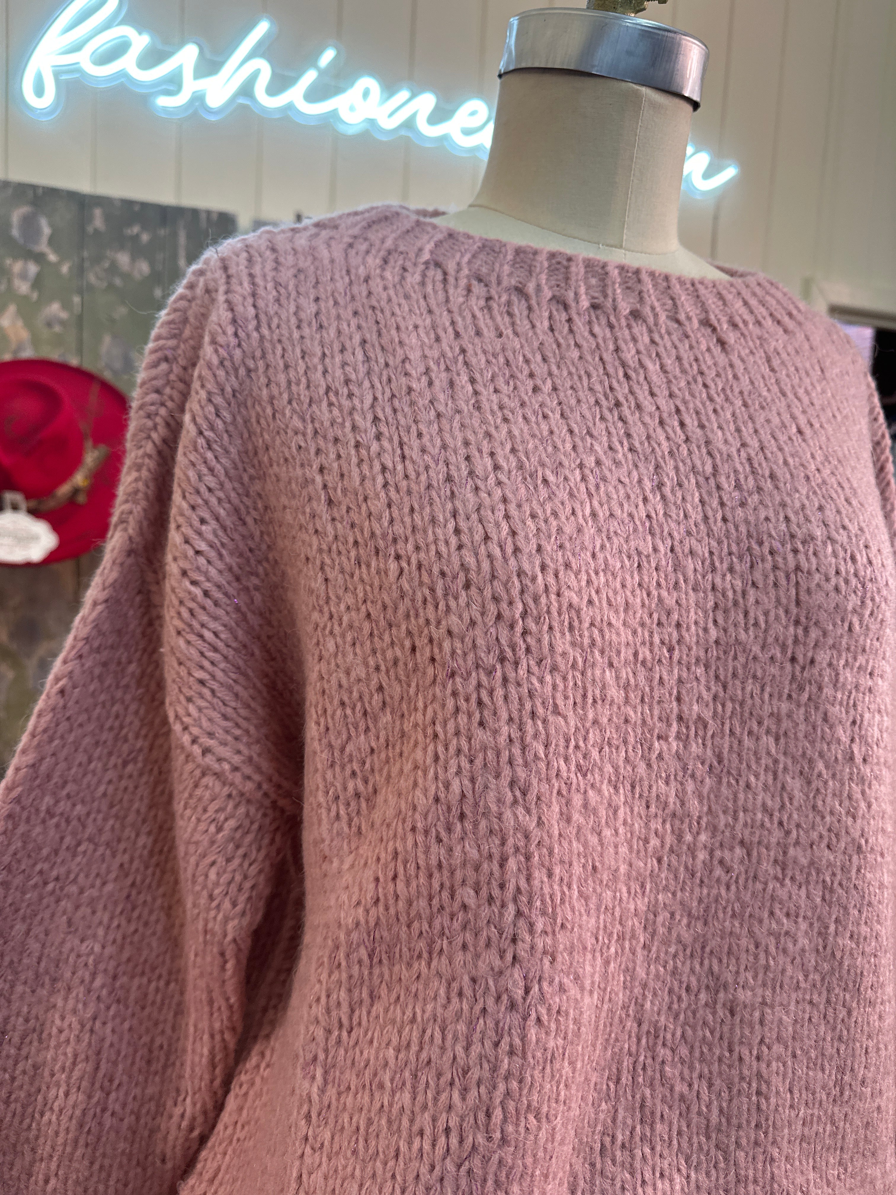 Aggel Blue Lurex Detail Pink Jumper - Made In Greece