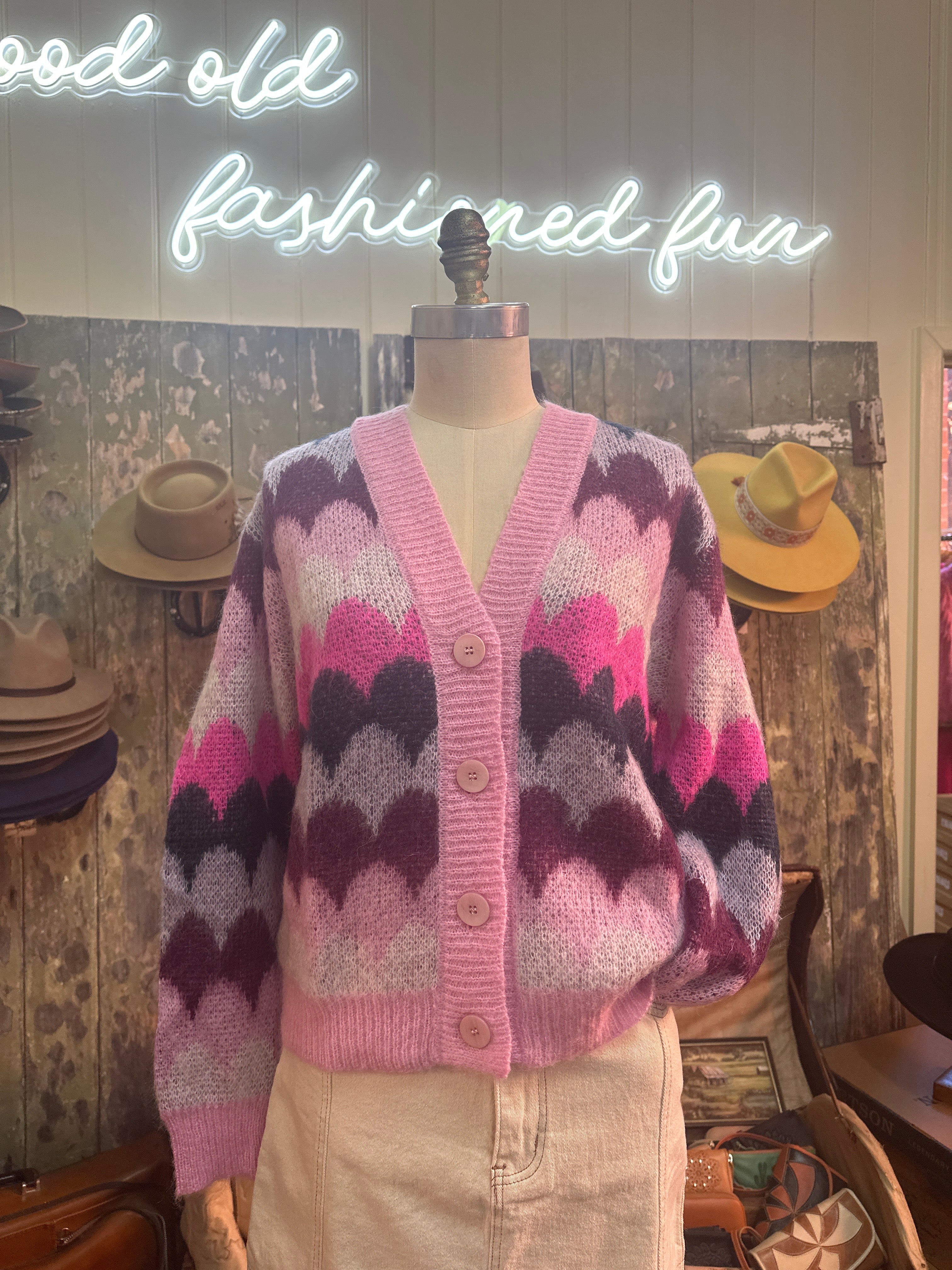 Italian Star Mohair Razz Knit Cardigan Lilac
