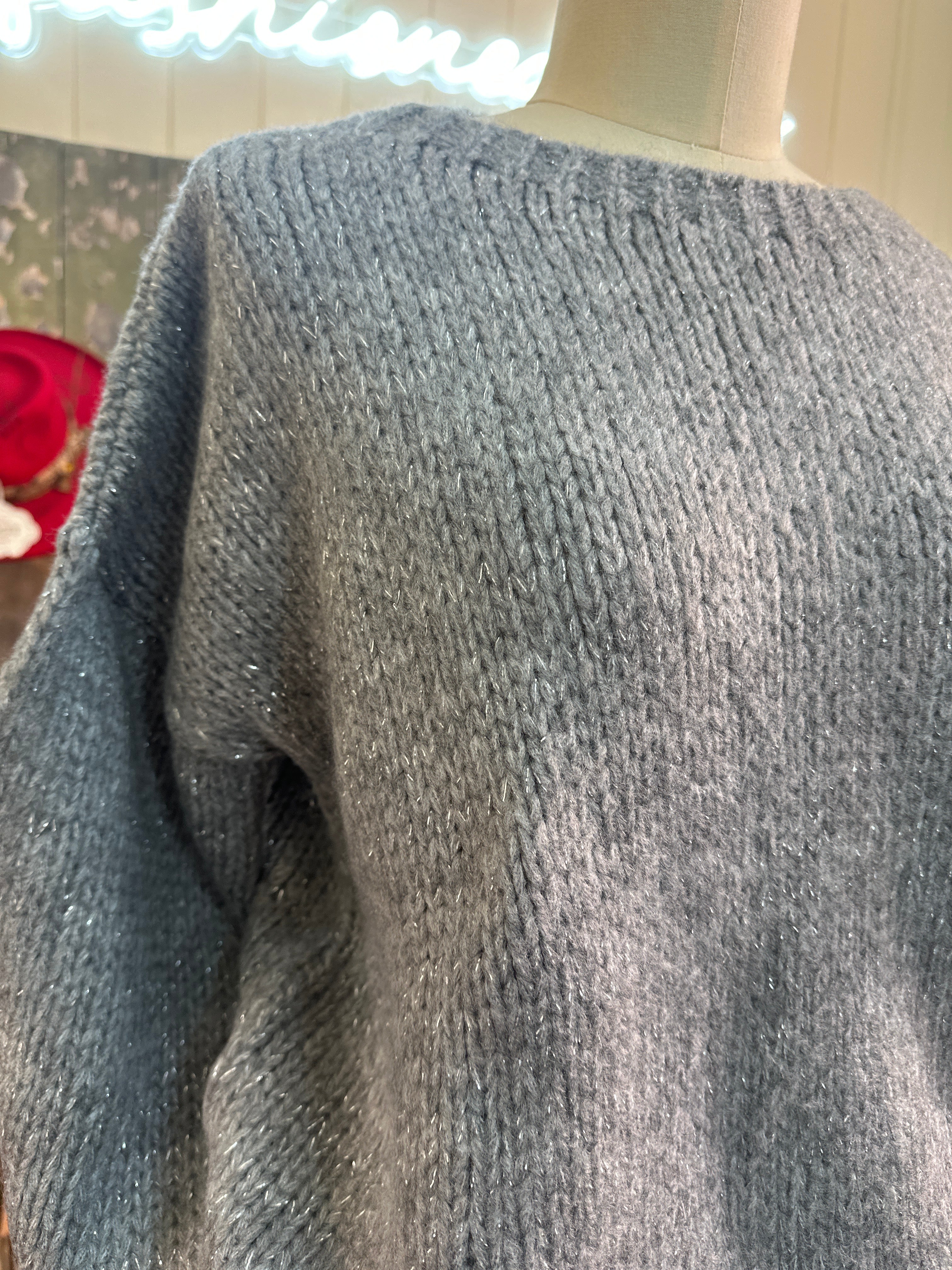 Aggel Blue Lurex Detail Grey Marle Jumper - Made In Greece