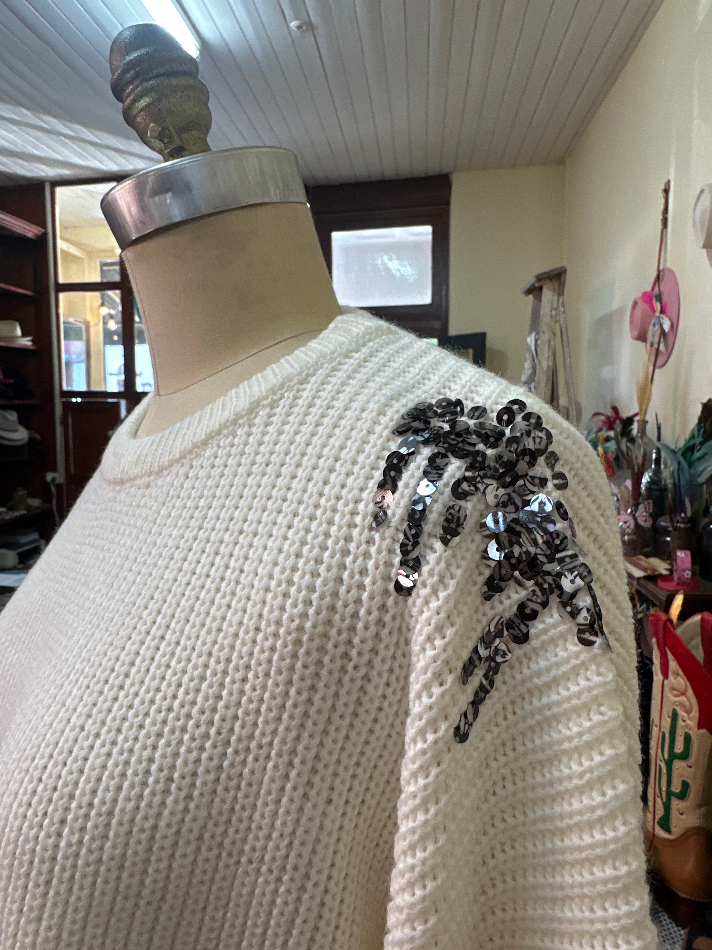Fria Sequin Flower Sleeve Detail Jumper