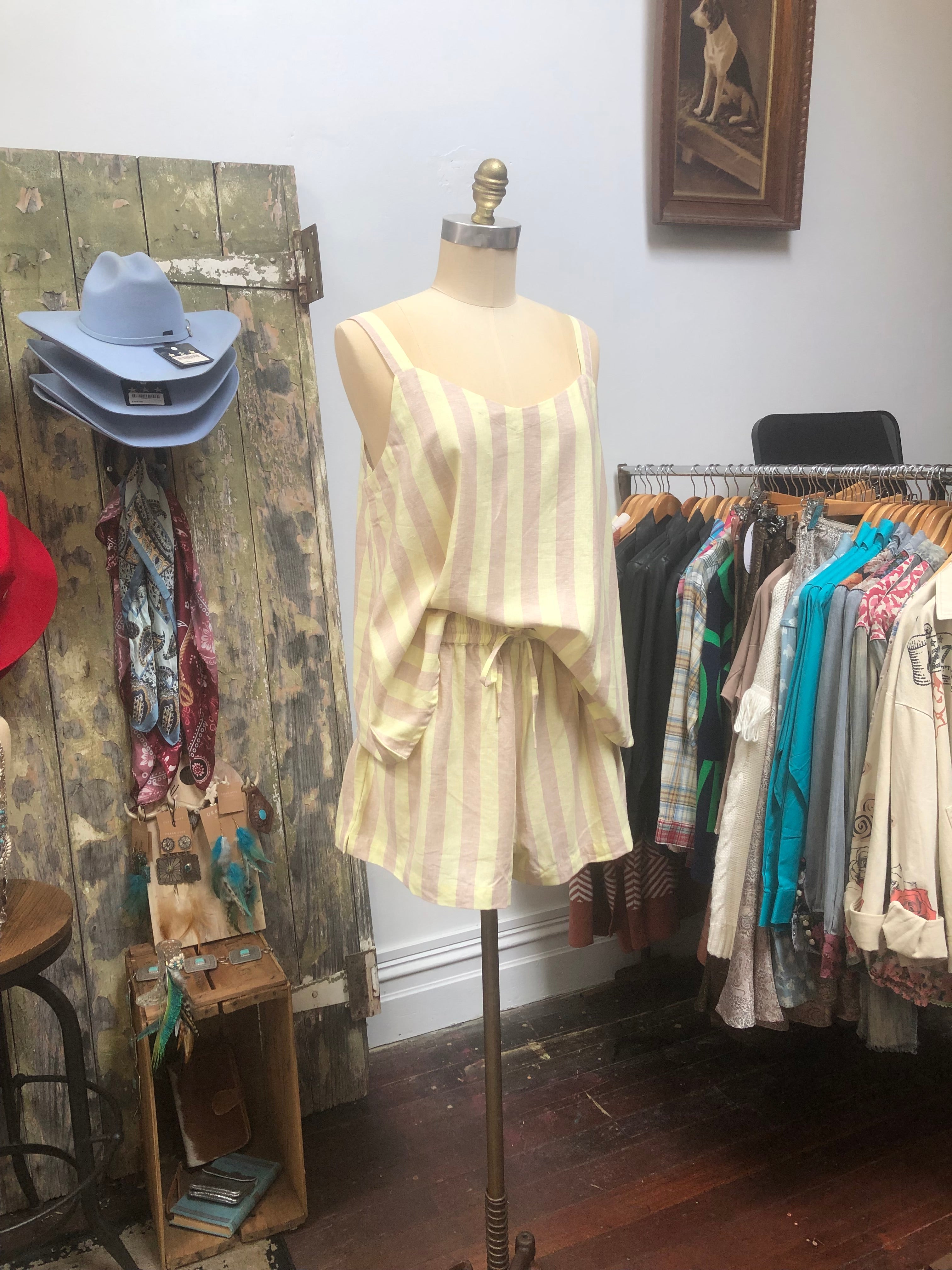Classic Lemon & Beige Stripe Linen Set