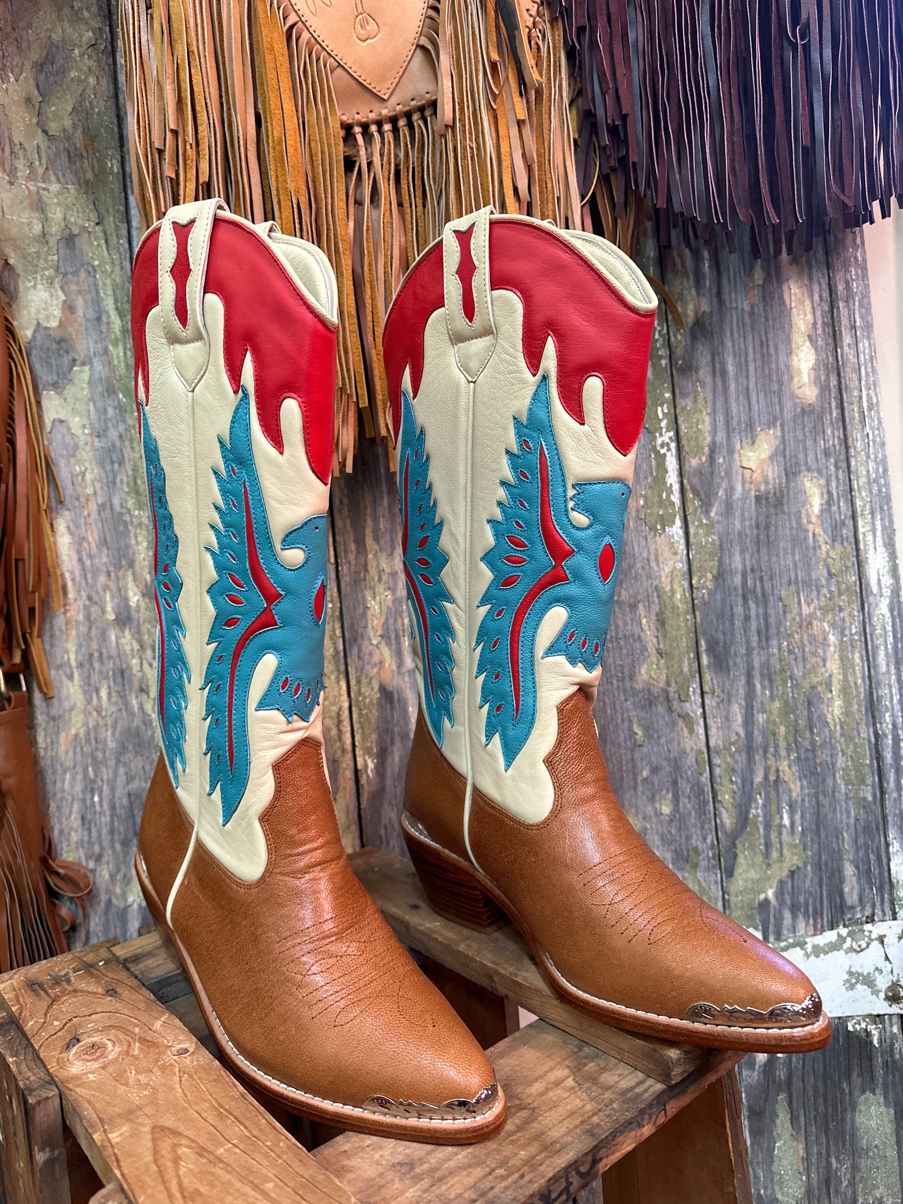 Eagle Tan Multi Coloured Cowgirl Boots