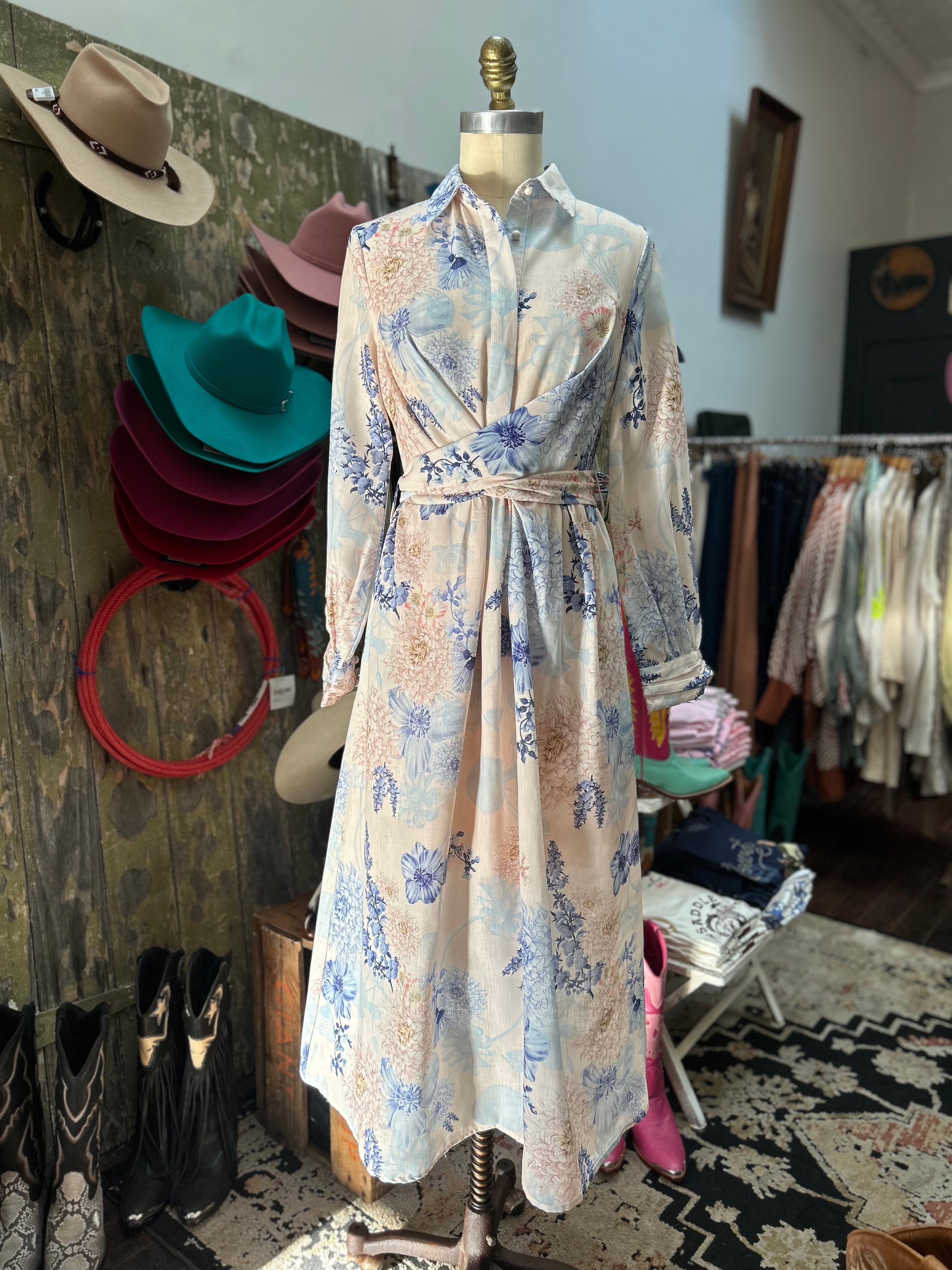 Love Stitch Blue Floral Maxi Dress