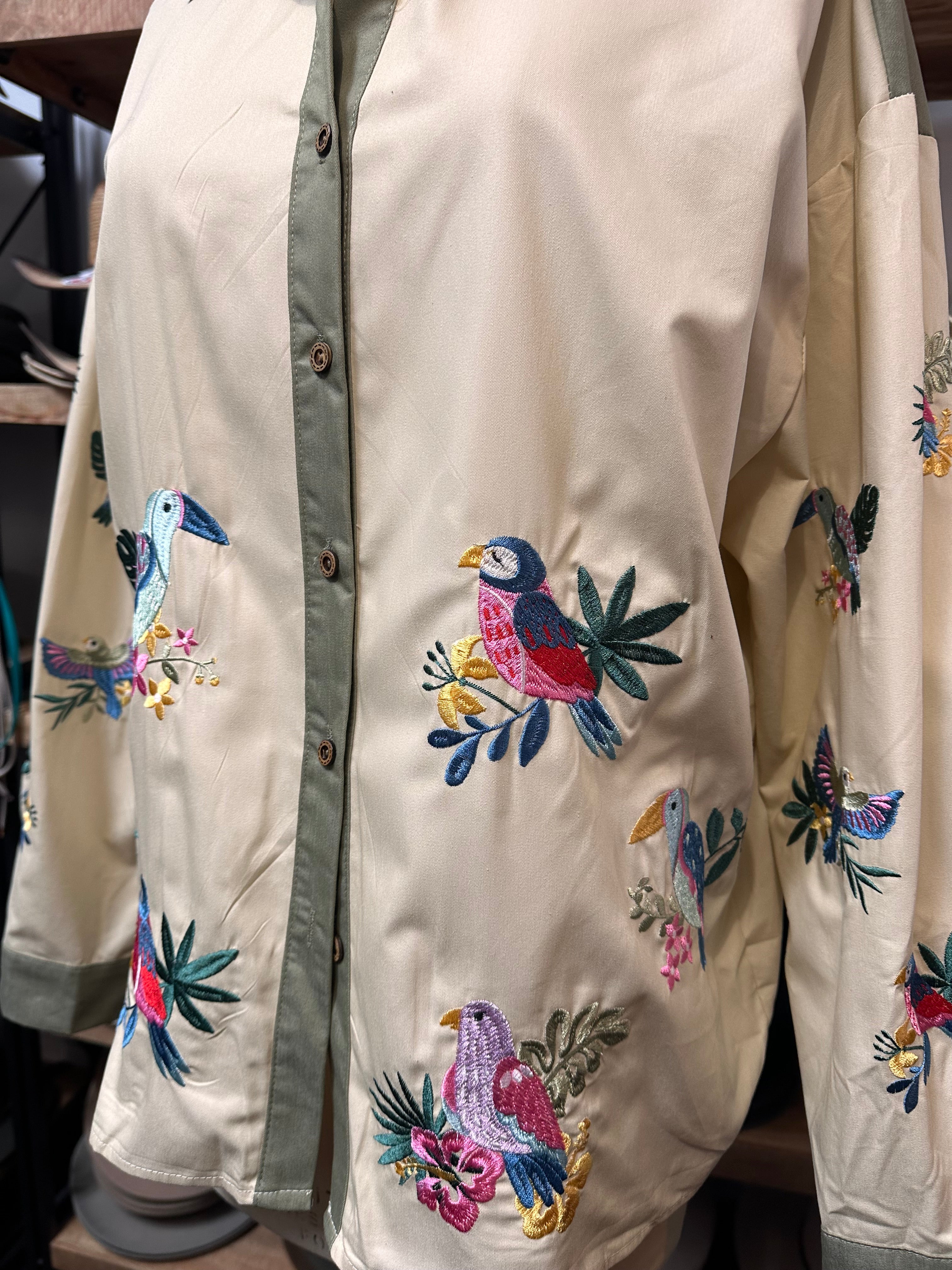 Bird Embroidery Cotton Shirt