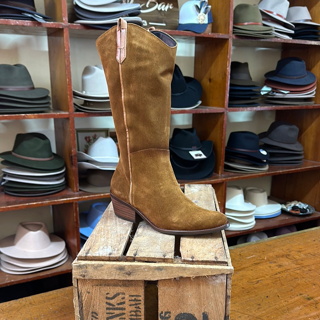 Viguera Vitelo Tabac Mid Calf Suede Boot