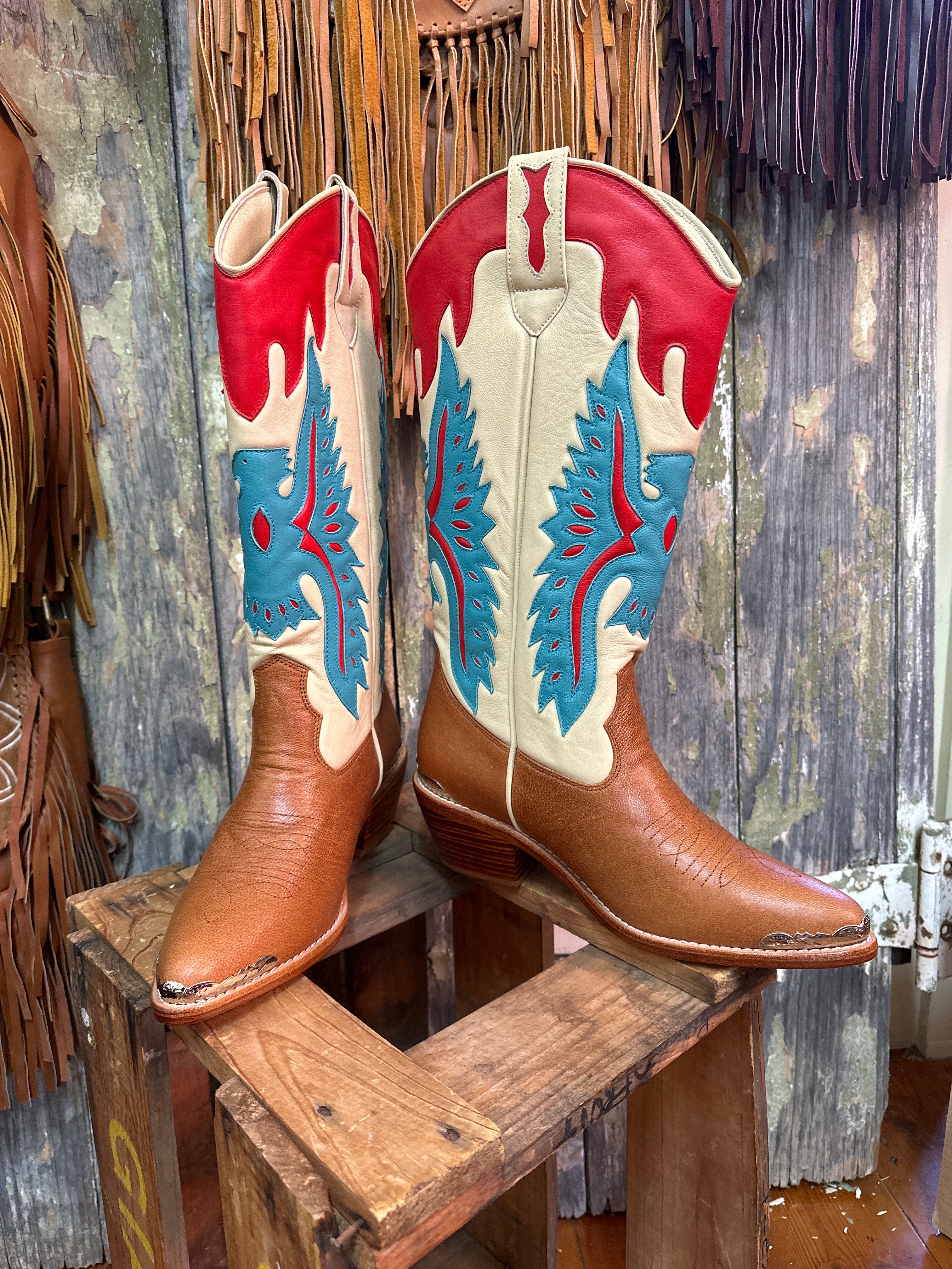 Eagle Tan Multi Coloured Cowgirl Boots