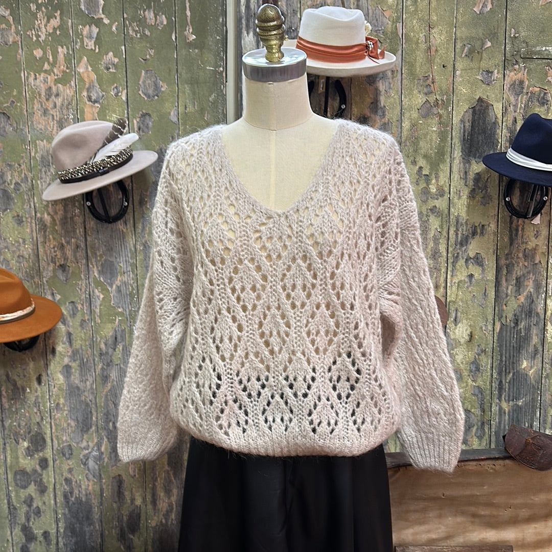 Urban Luxury Mohair Decorative Weave Mohair Mix V Neck Jumper Natural