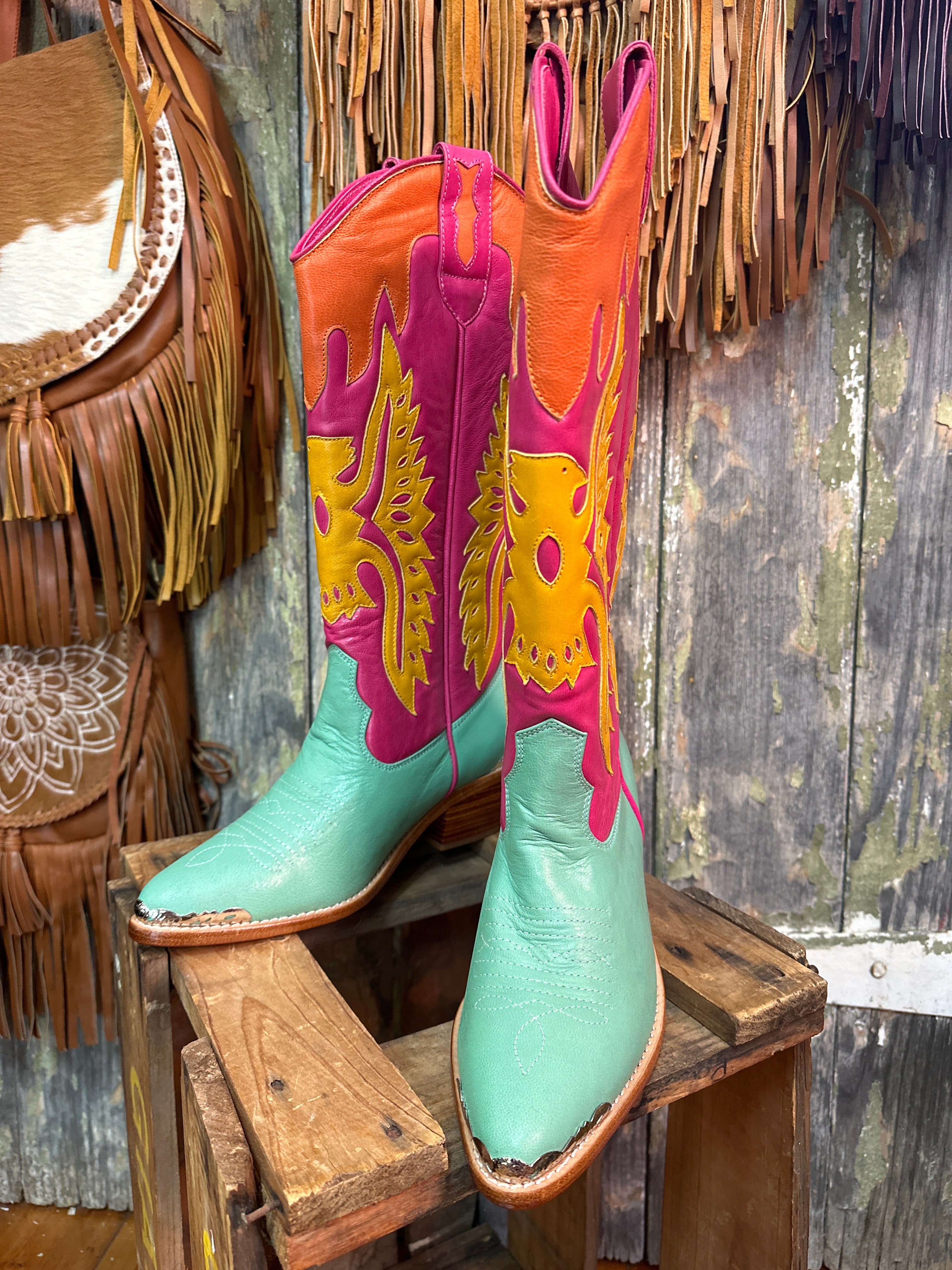 Eagle Detail Hand Made Turquoise Cowgirl Boots