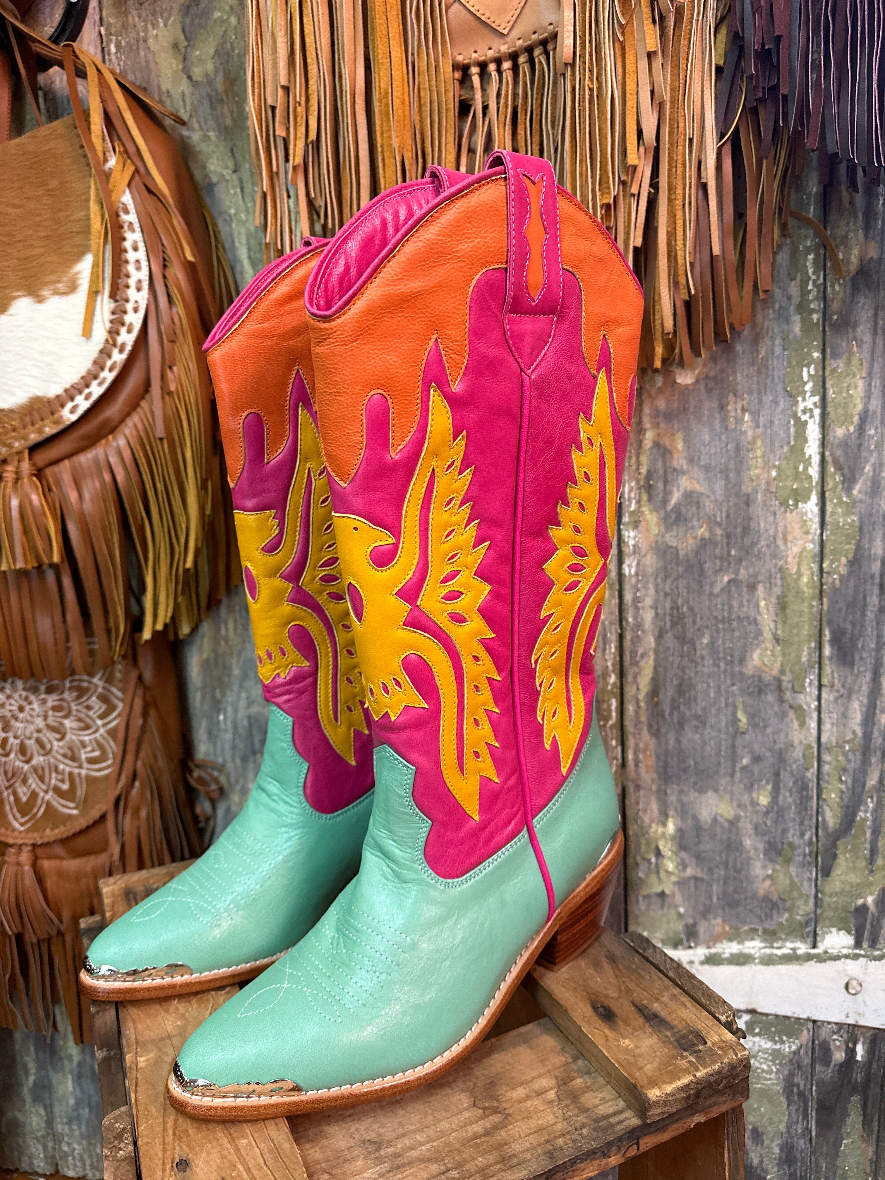 Eagle Detail Hand Made Turquoise Cowgirl Boots