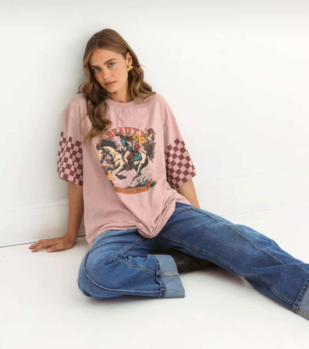 Paper Heart Exclusive Print Saddle Up Beauty T.Shirt - Pink