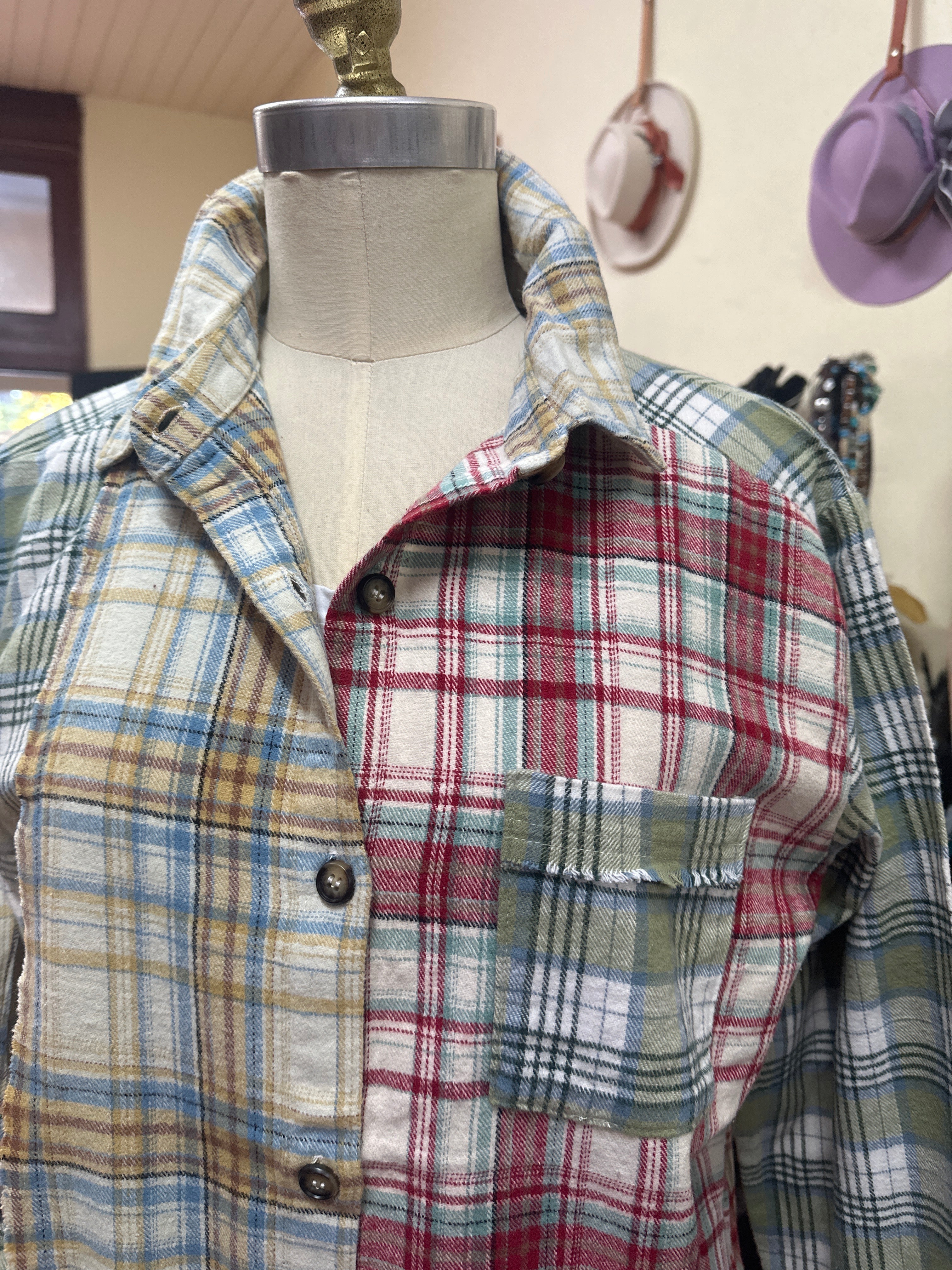 Blue B. Checked Patch Shirt