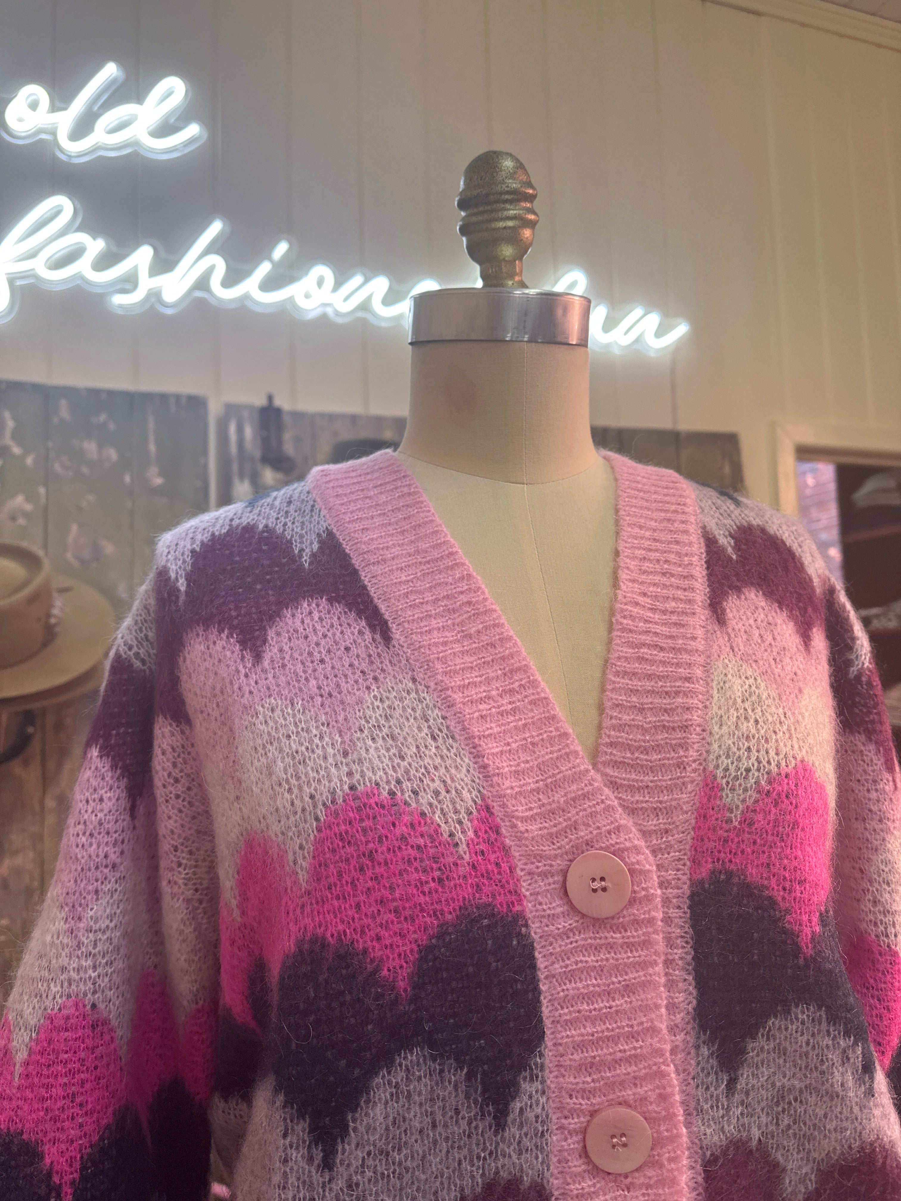 Italian Star Mohair Razz Knit Cardigan Lilac