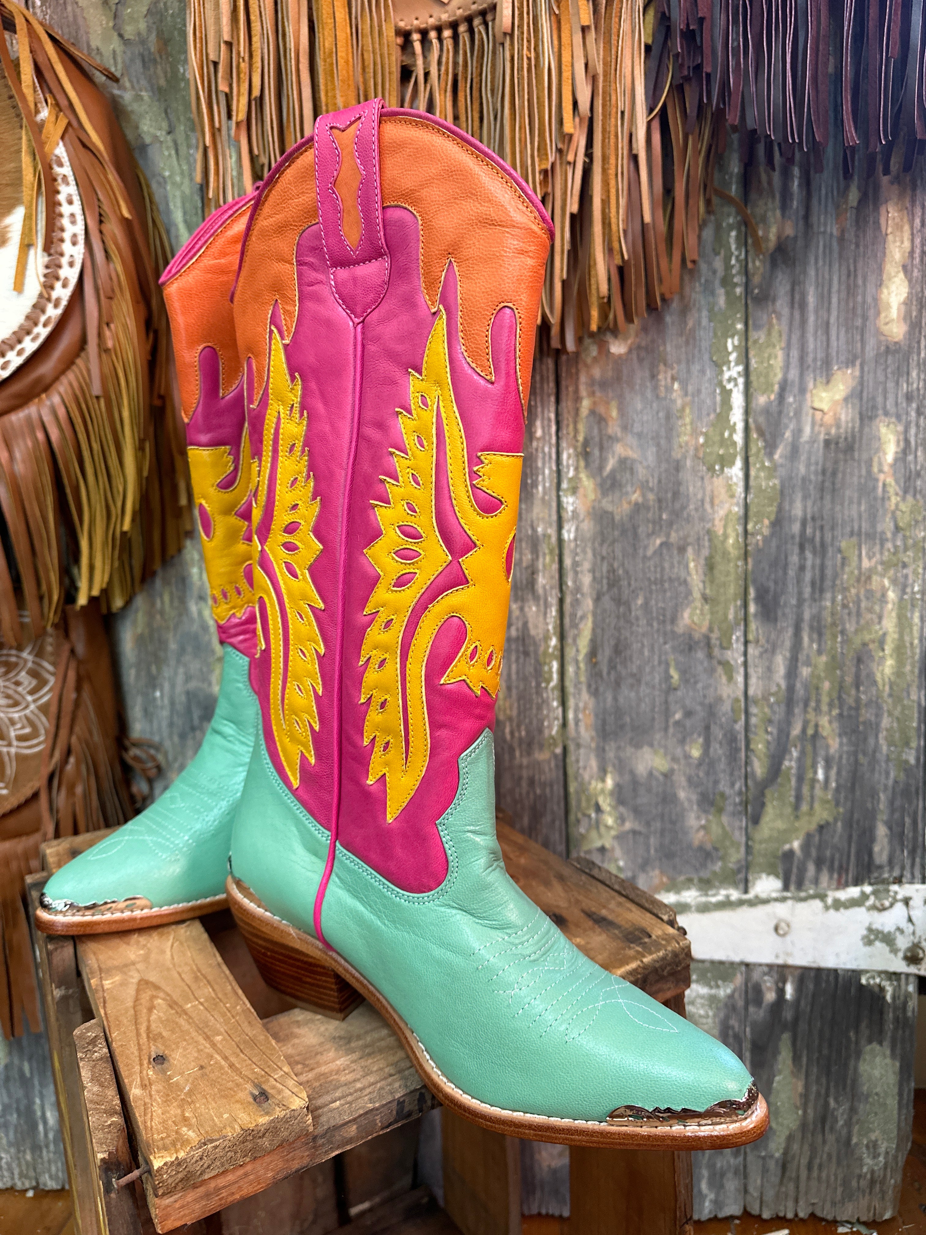 Eagle Detail Hand Made Turquoise Cowgirl Boots