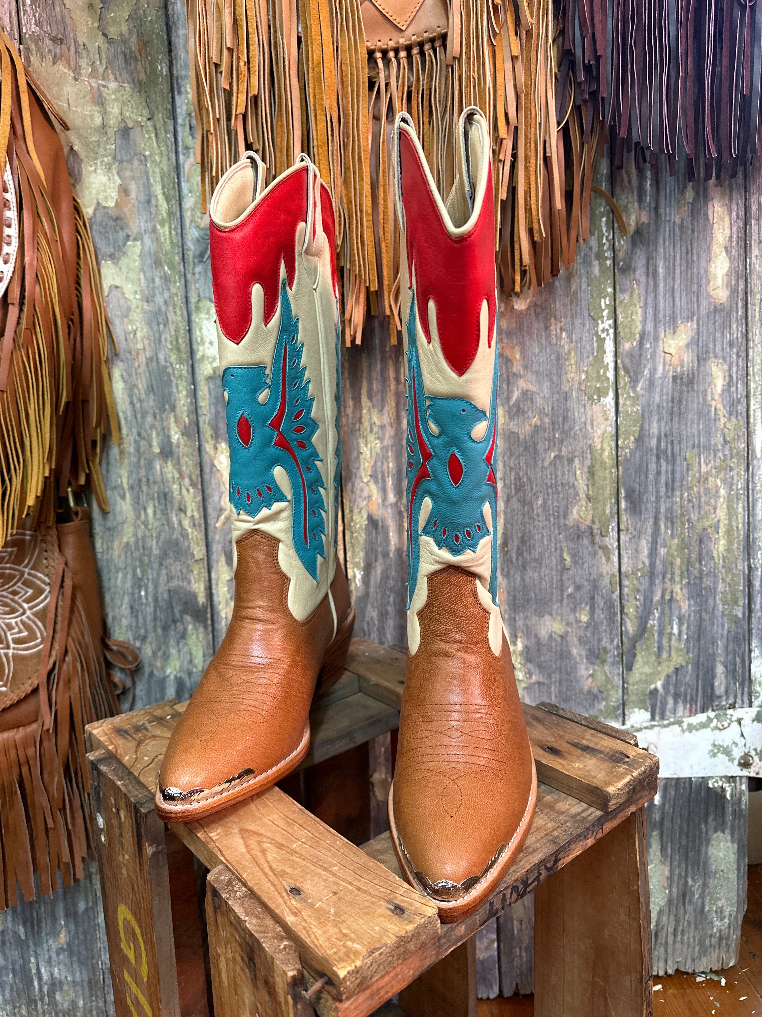 Eagle Tan Multi Coloured Cowgirl Boots