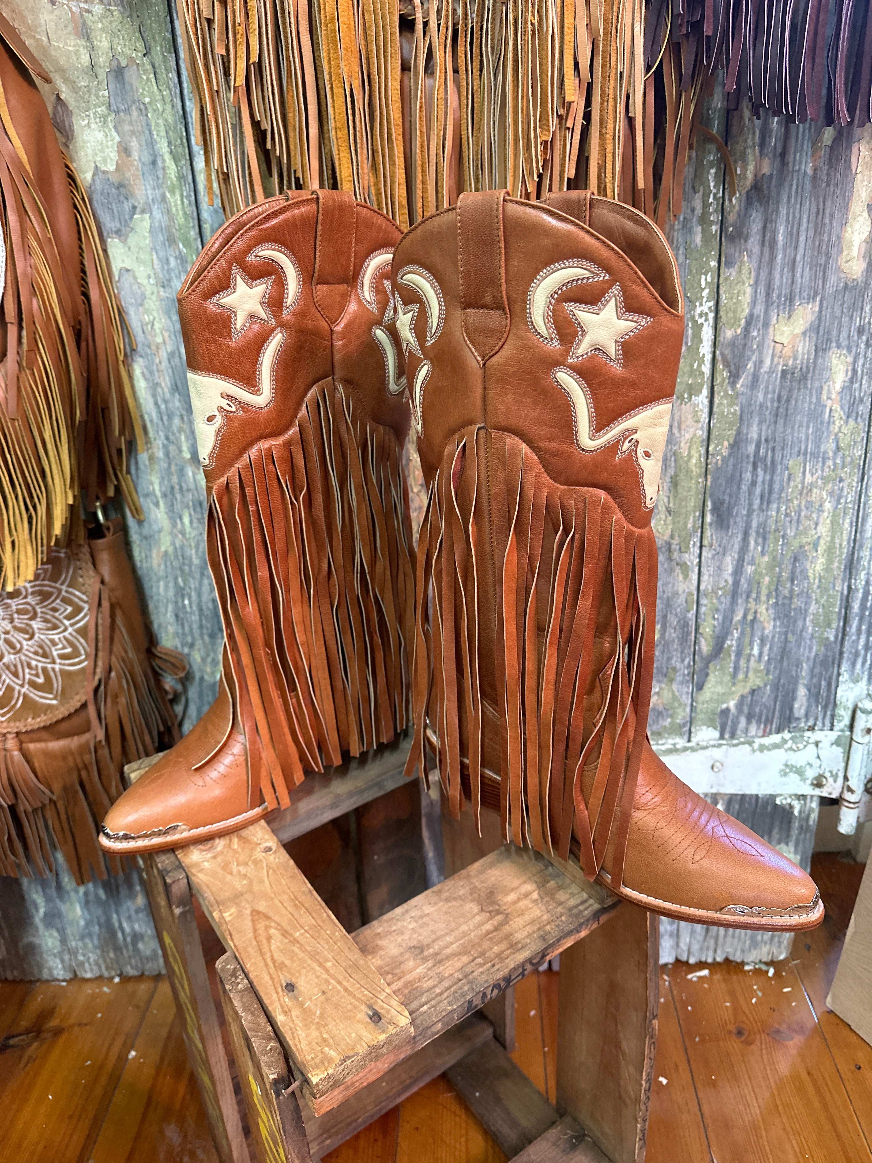 Fringe Detail Longhorn & Star Cowgirl Boots