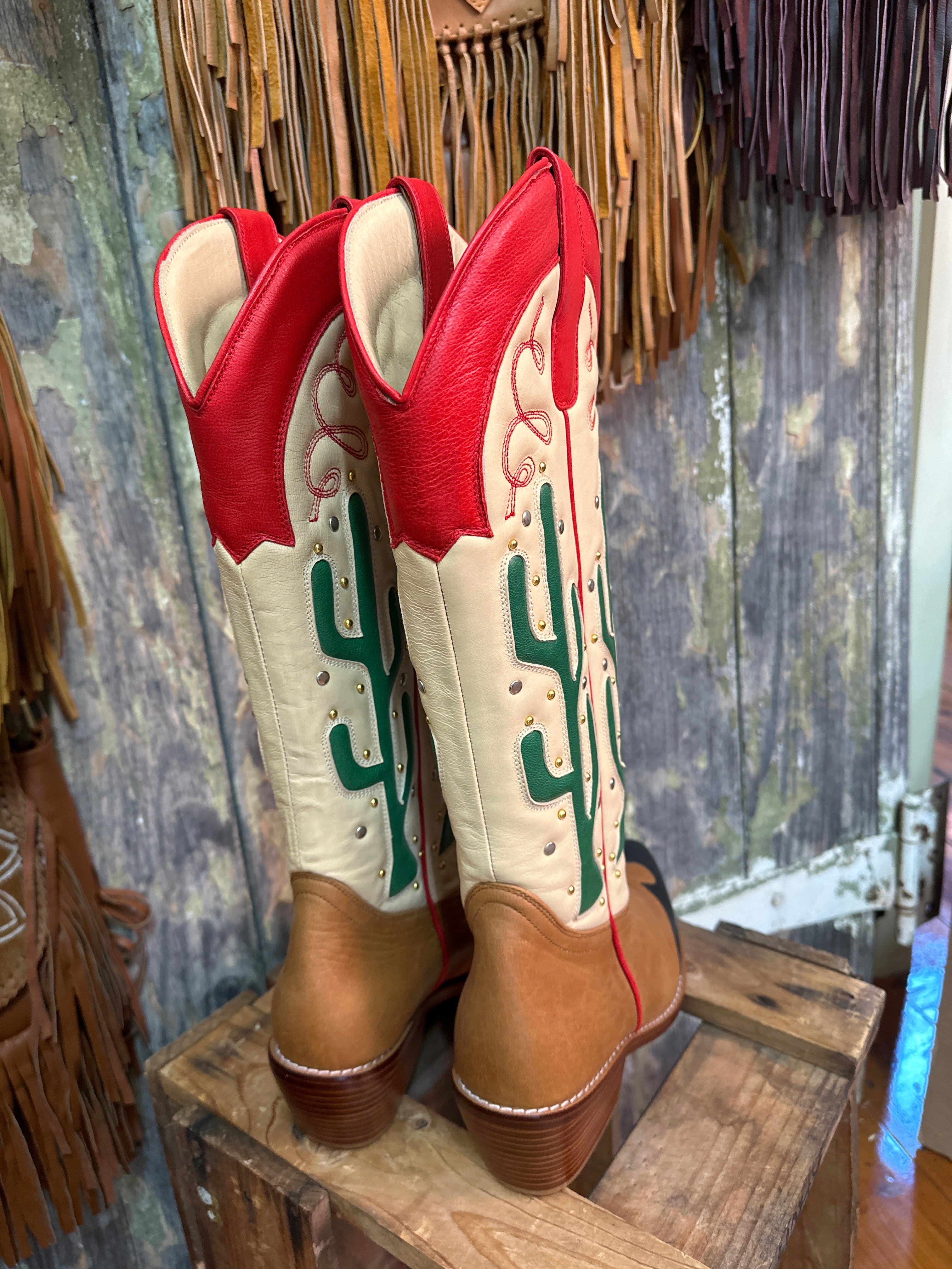 Cactus Handmade Leather Cowgirl Boots Red