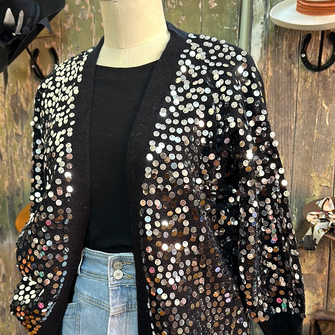 HQ Longline Sequin Cardigan Black