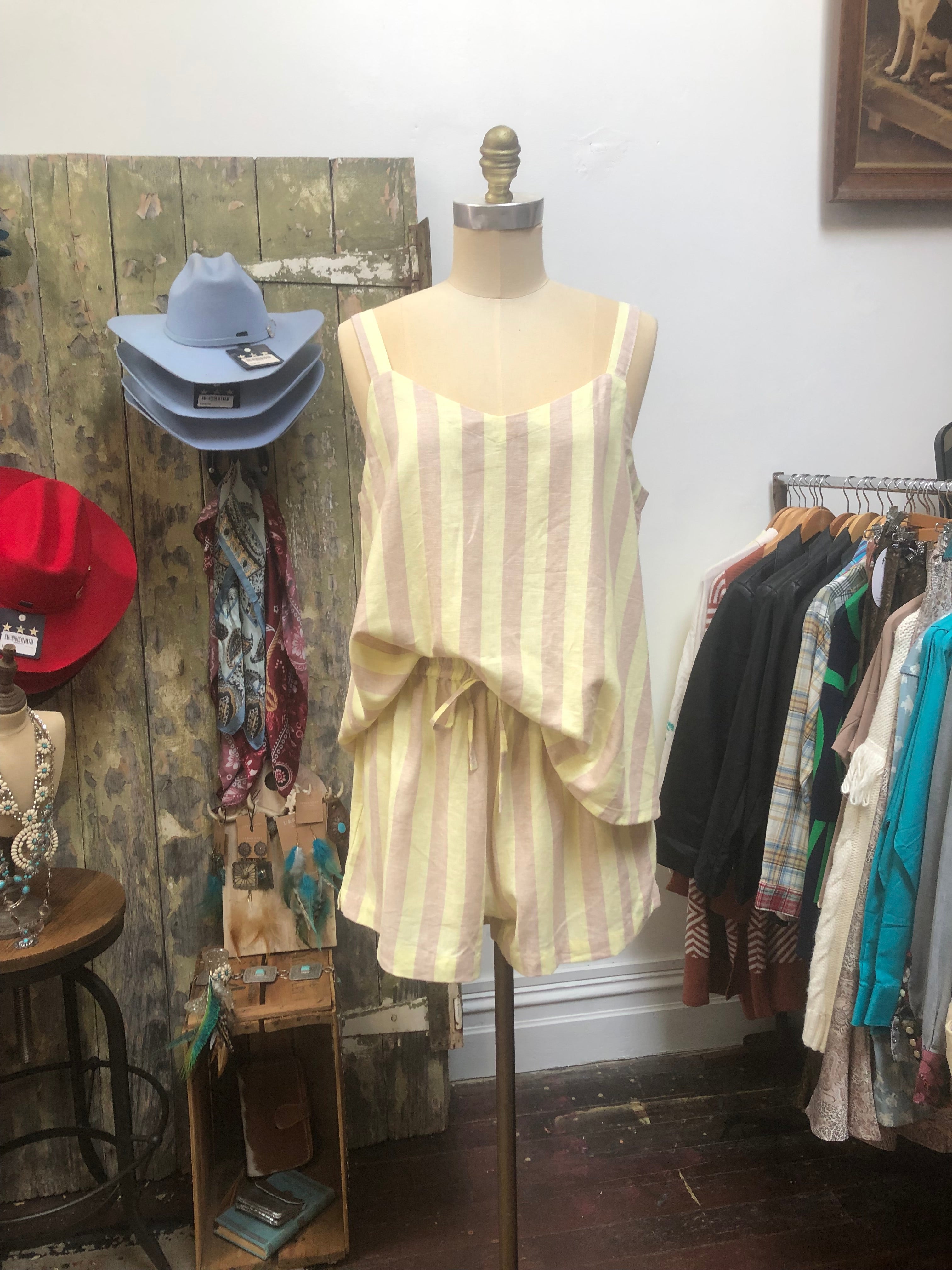 Classic Lemon & Beige Stripe Linen Set