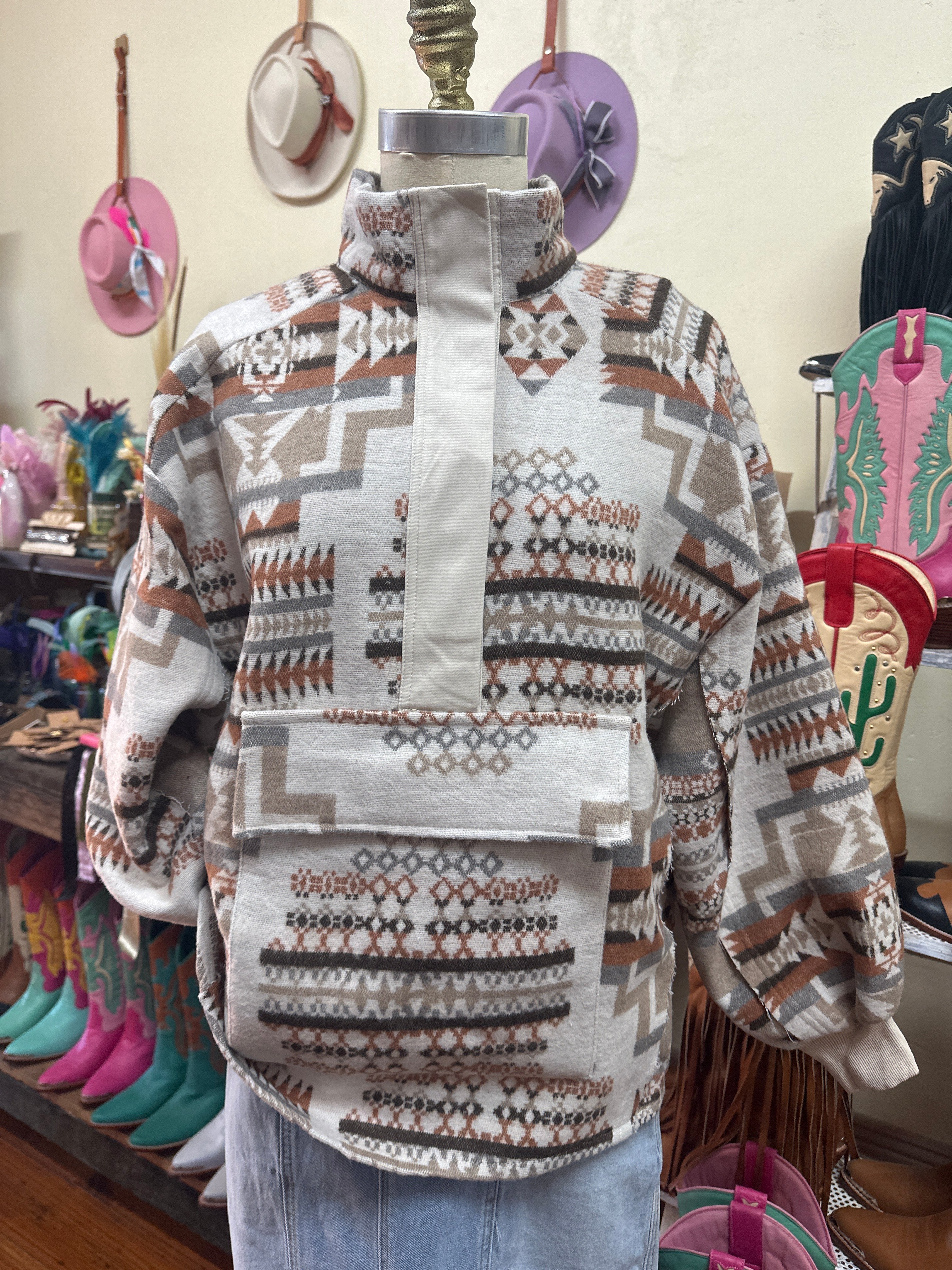 Blue B. Aztec Jaquard Mock Neck Pullover