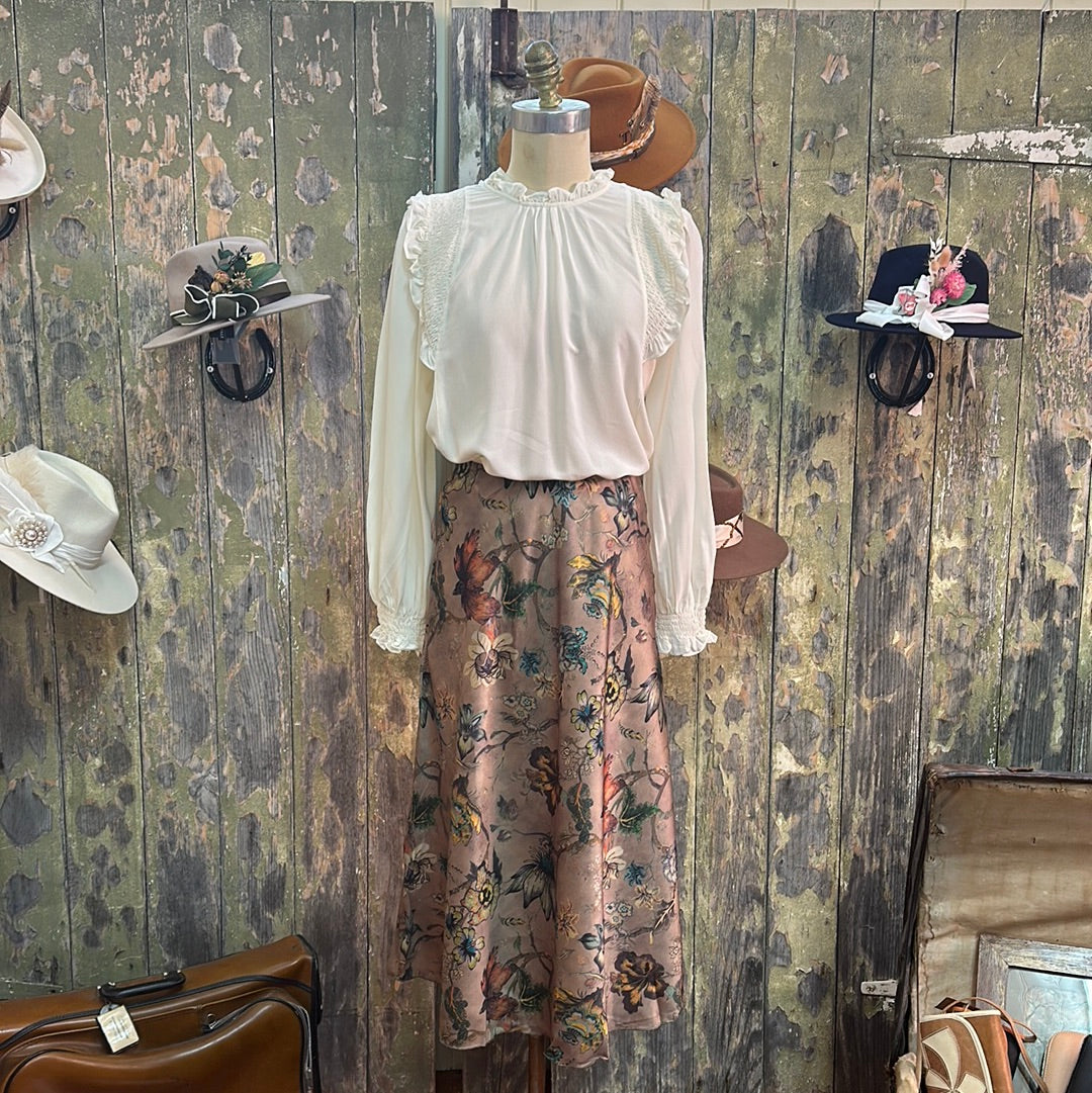 Love From Italy Enchanted Floral Skirt Taupe