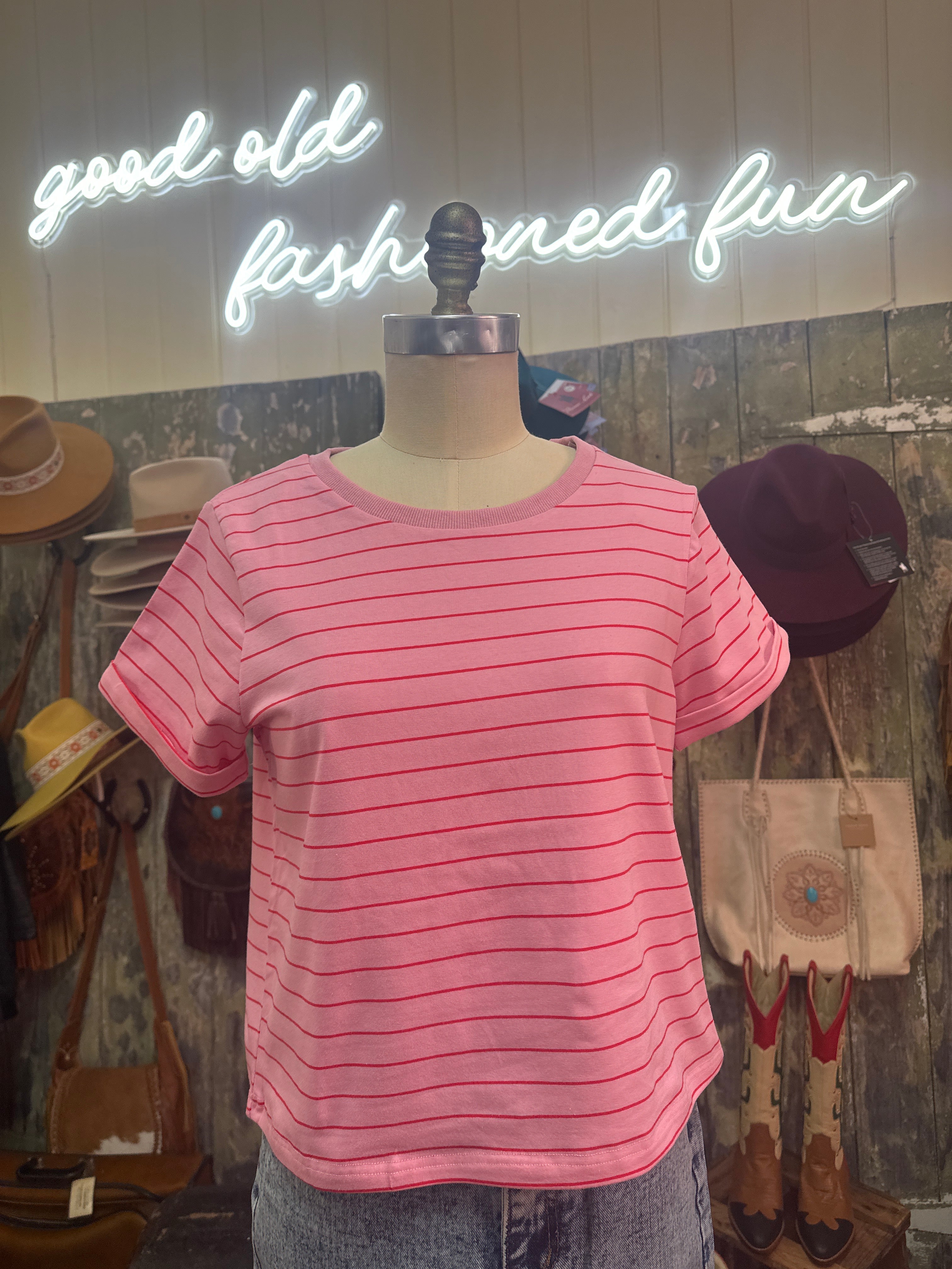 Silver Wishes Brenton Cotton Pink & Red Stripe T.Shirt