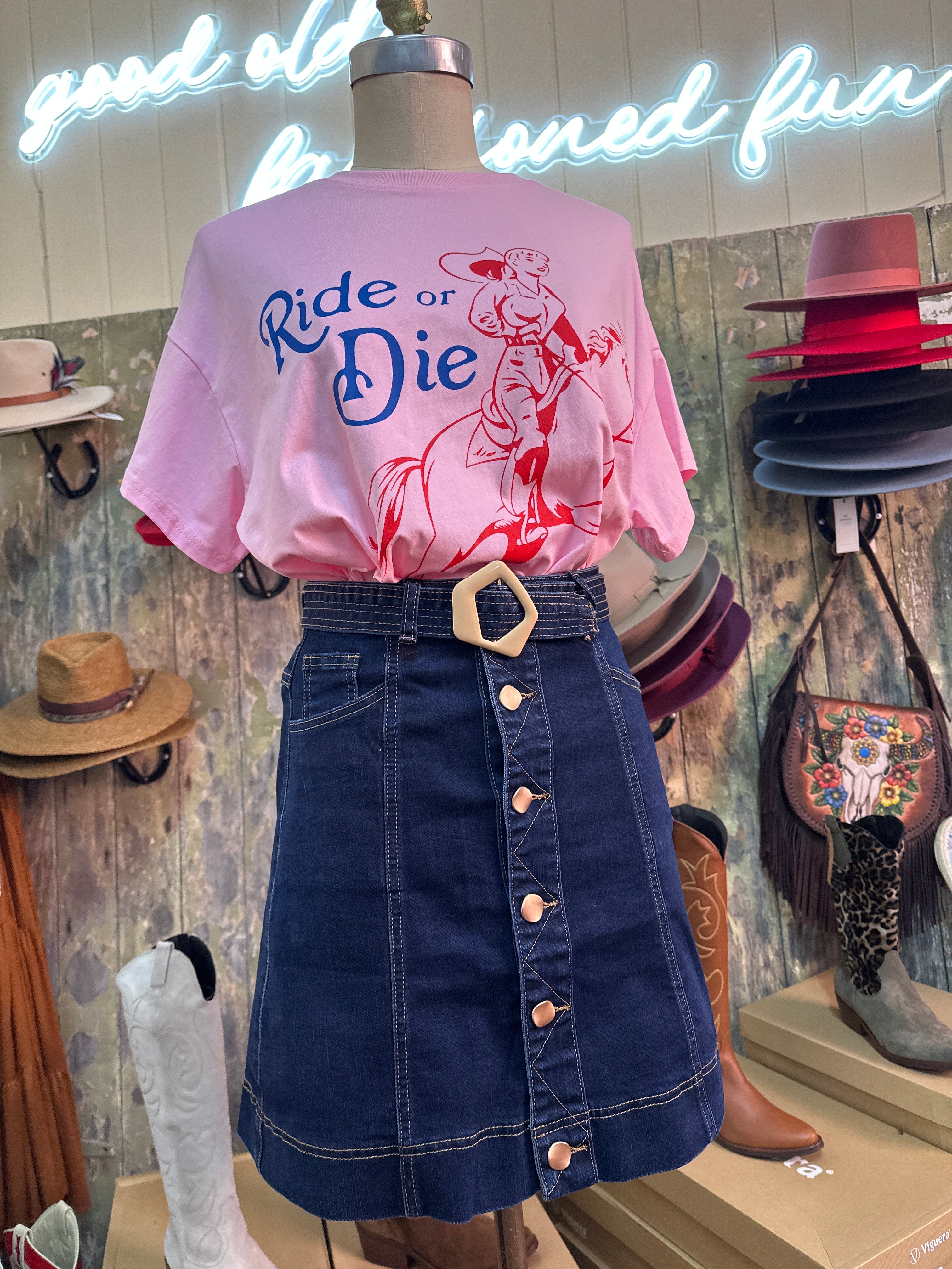 Refuge Short Button Front Denim Skirt