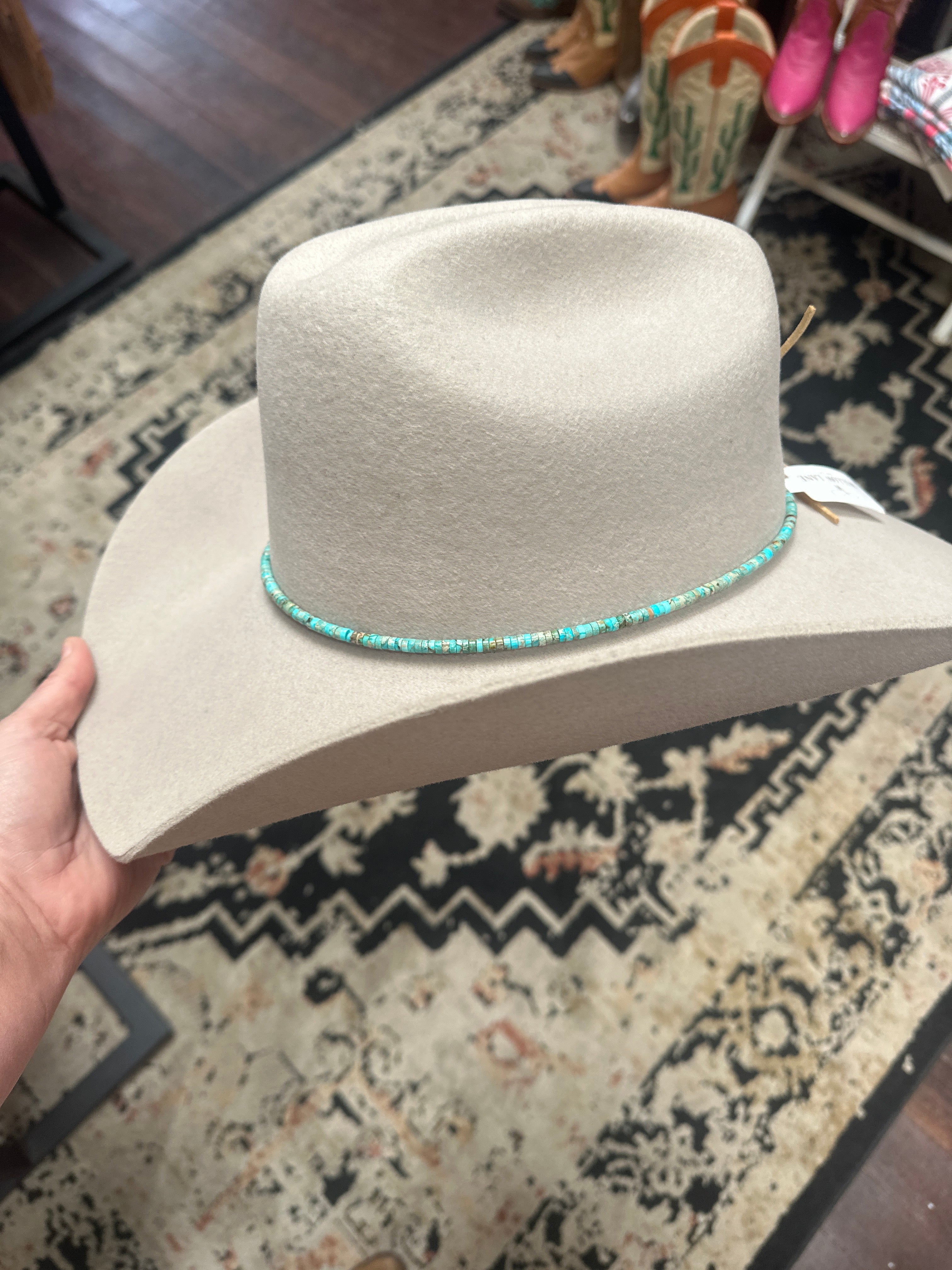 Turquoise round bead hat band