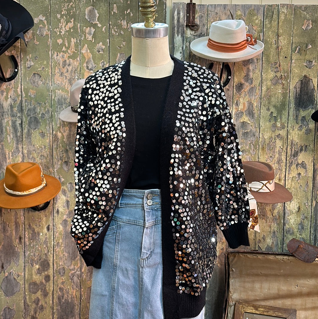 HQ Longline Sequin Cardigan Black