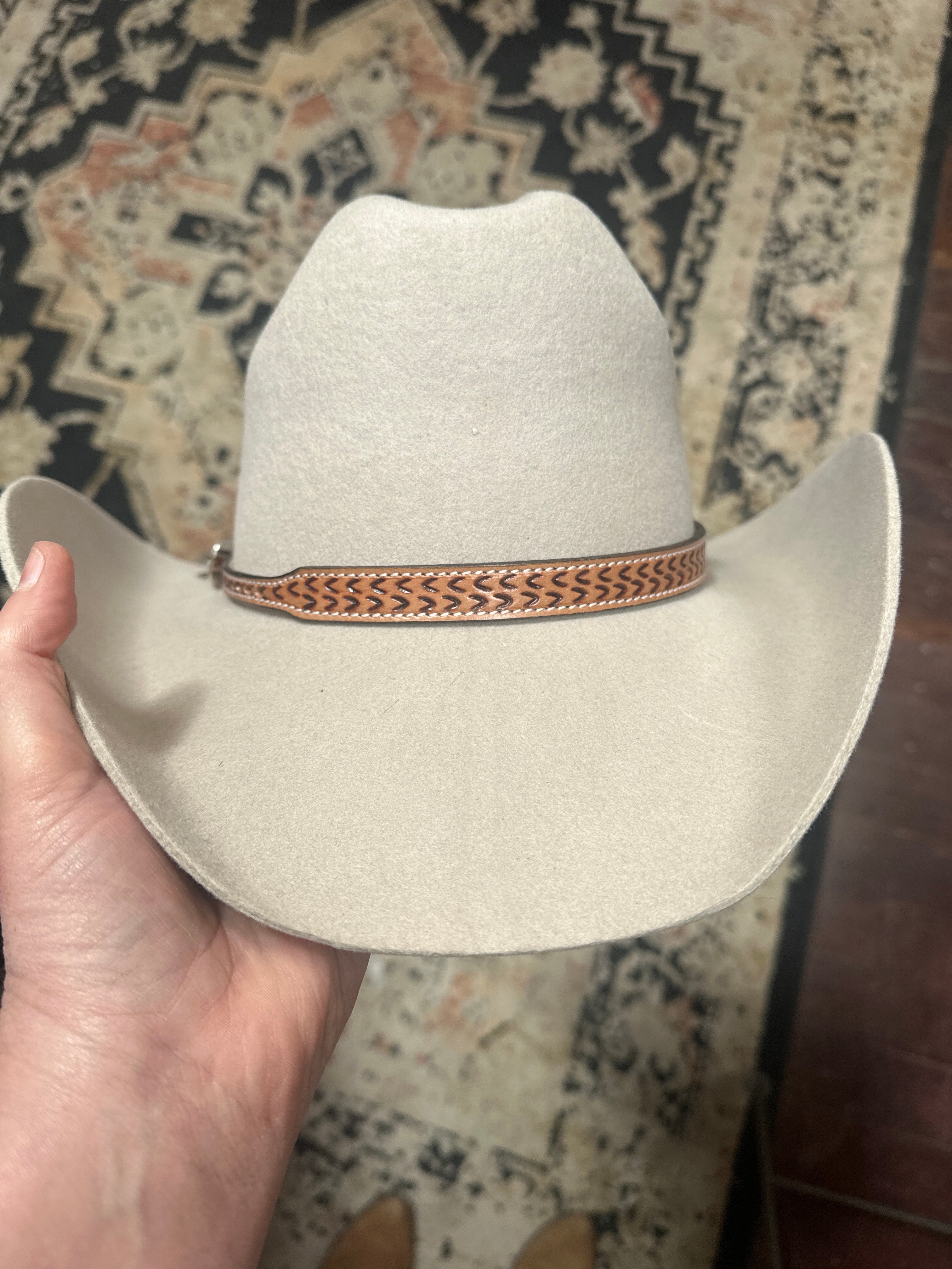 Brown Leather Stamped Hat Band