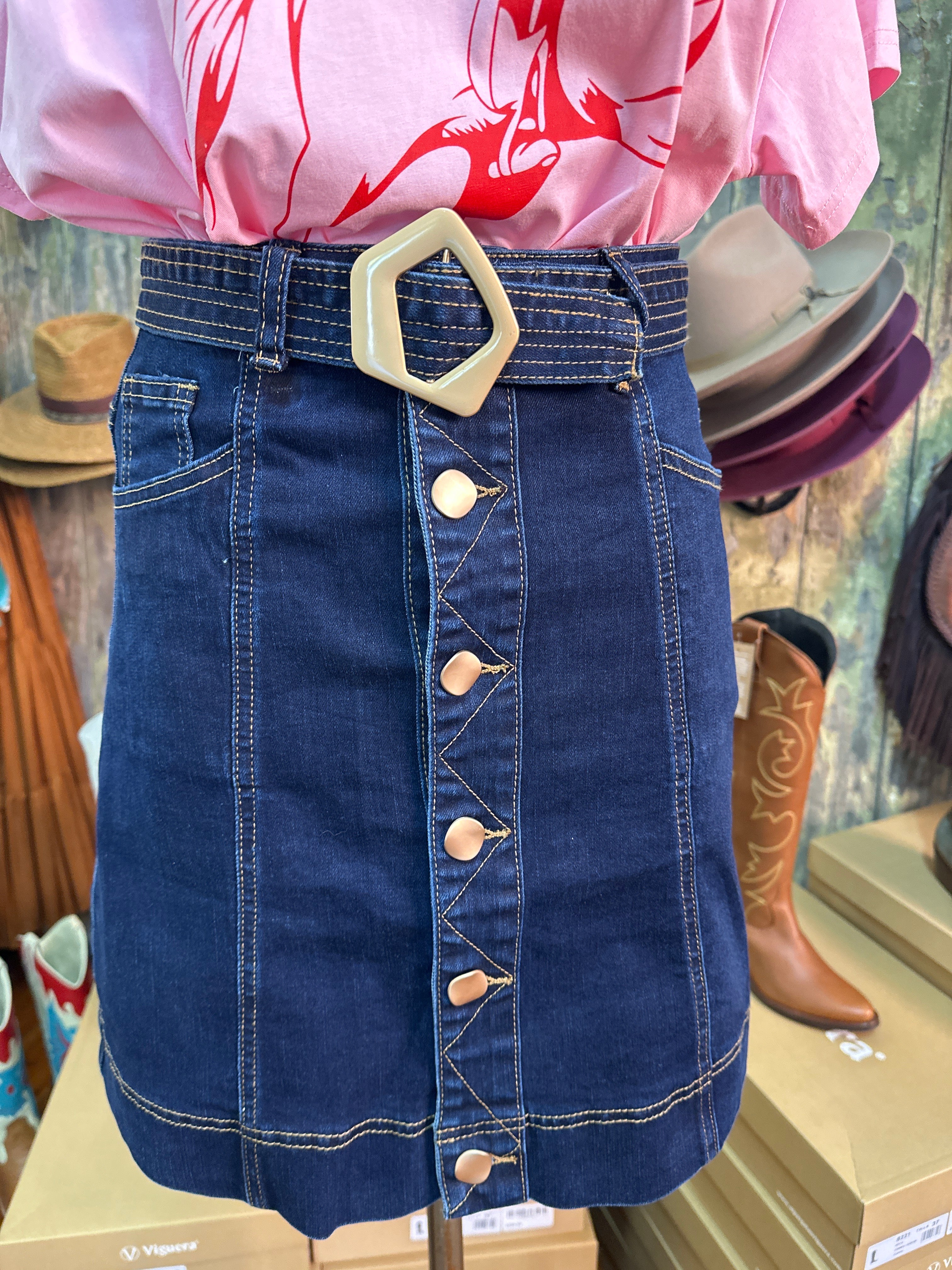 Refuge Short Button Front Denim Skirt