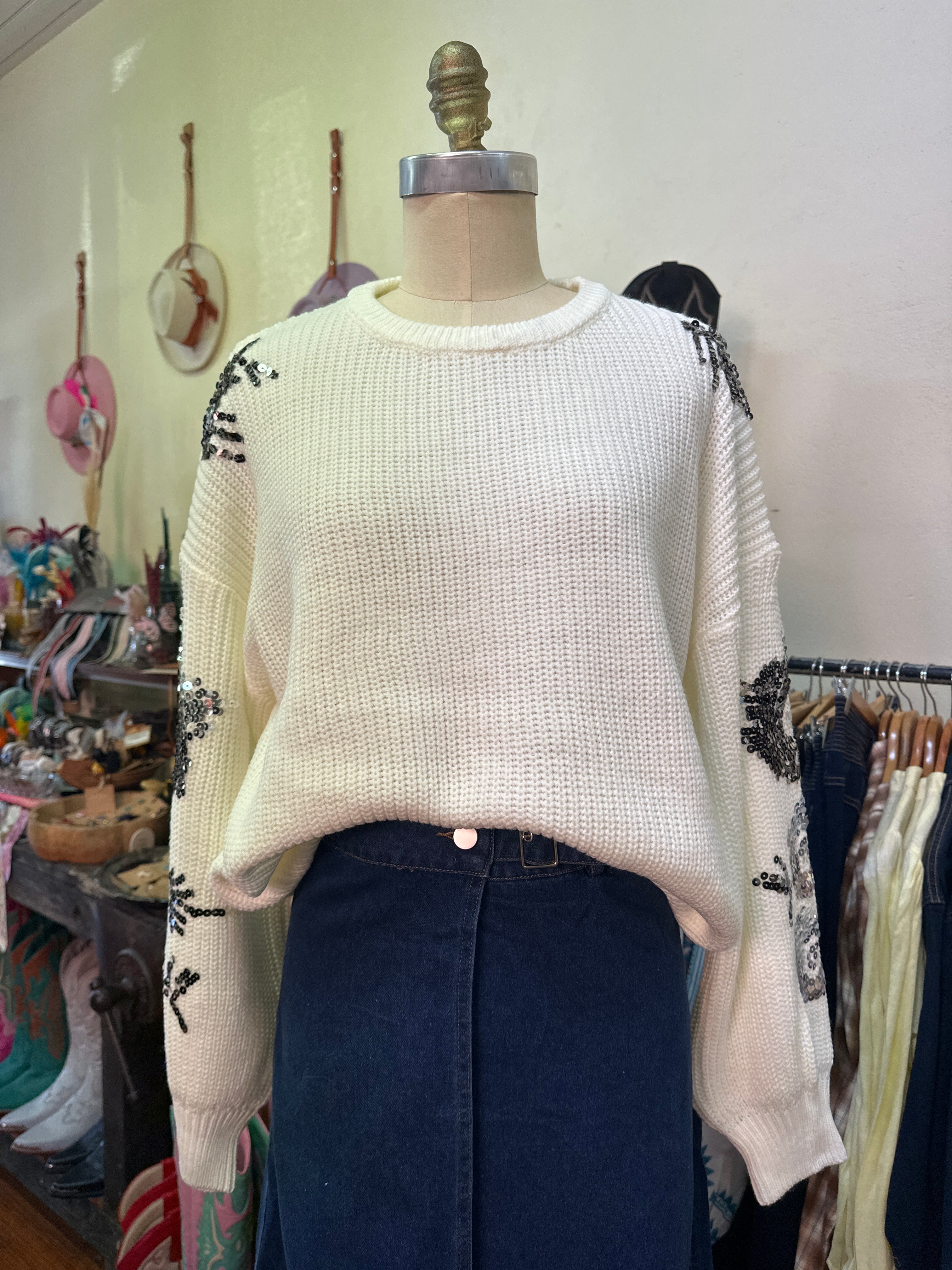 Fria Sequin Flower Sleeve Detail Jumper