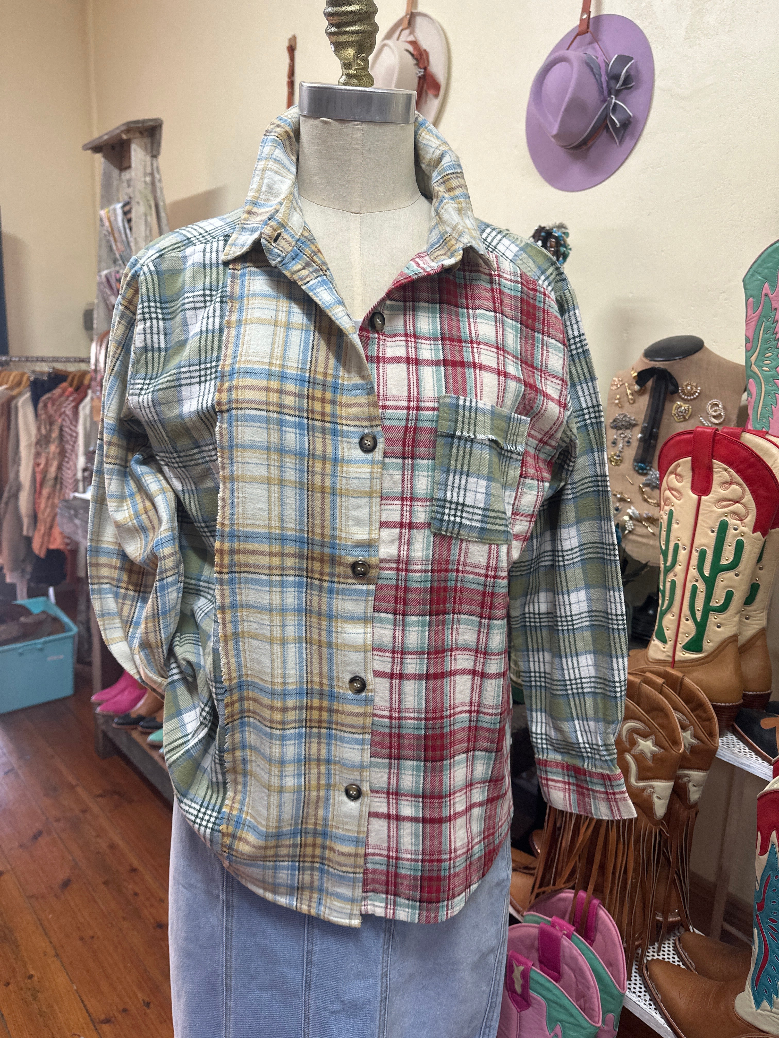 Blue B. Checked Patch Shirt