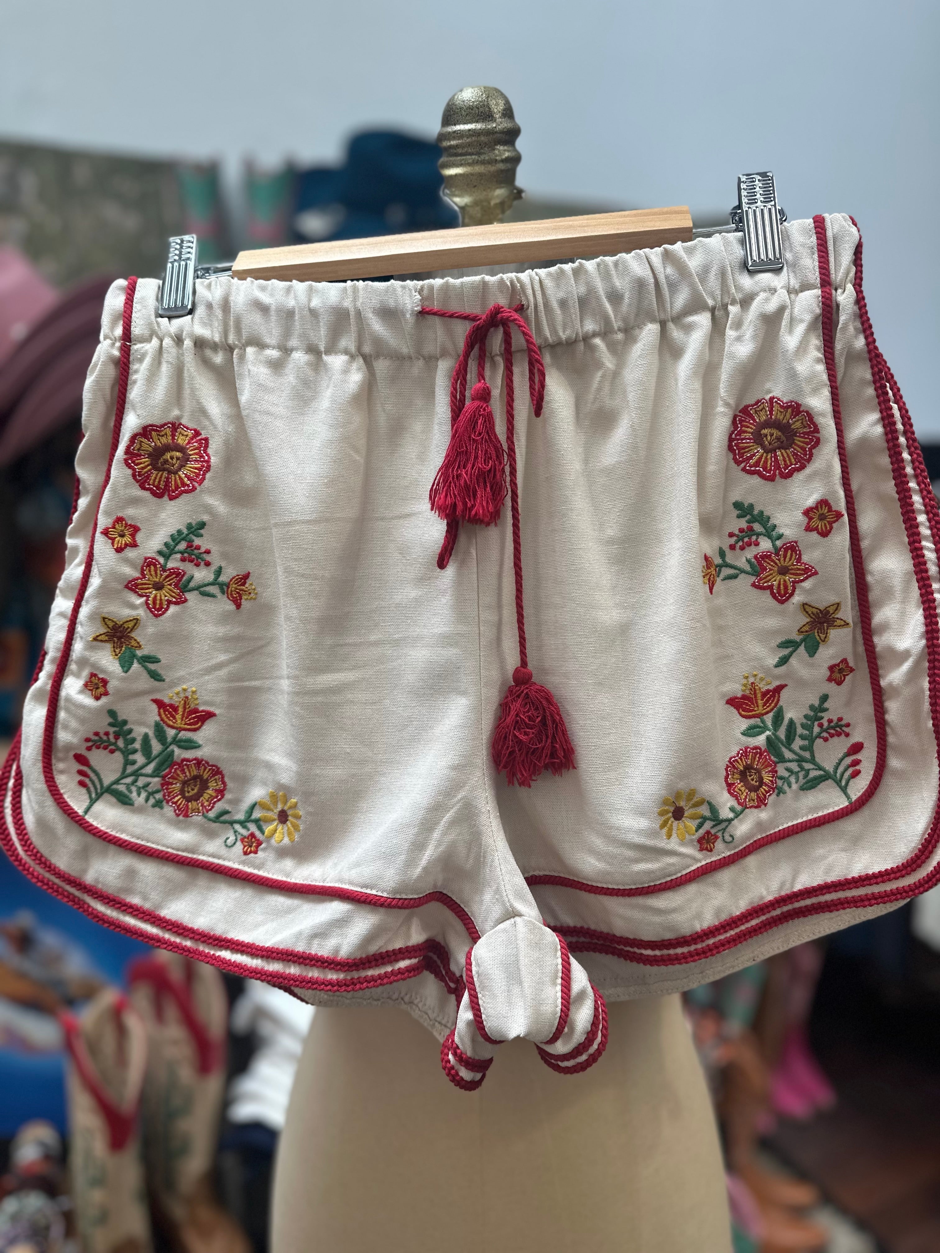 Aria Embroidered Linen Shorts