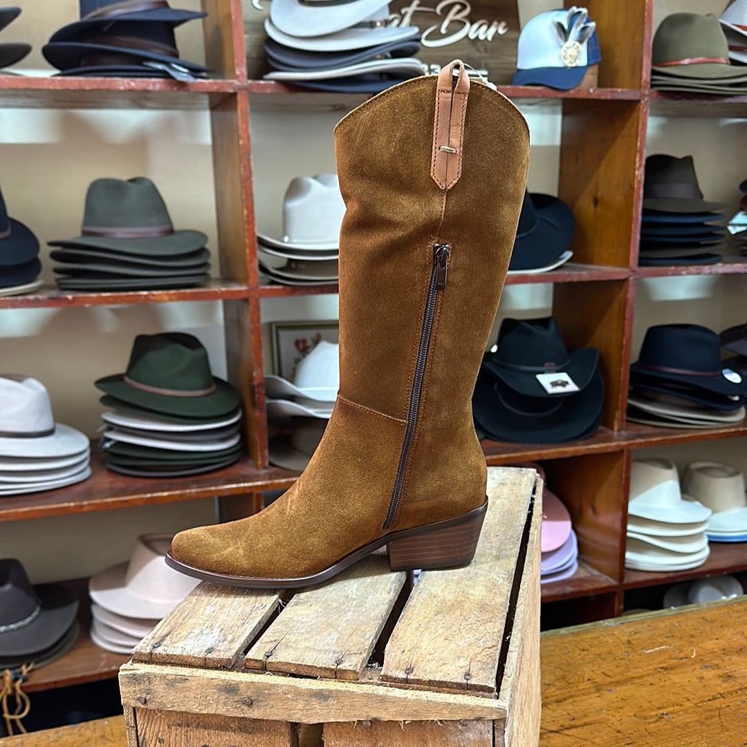 Viguera Vitelo Tabac Mid Calf Suede Boot
