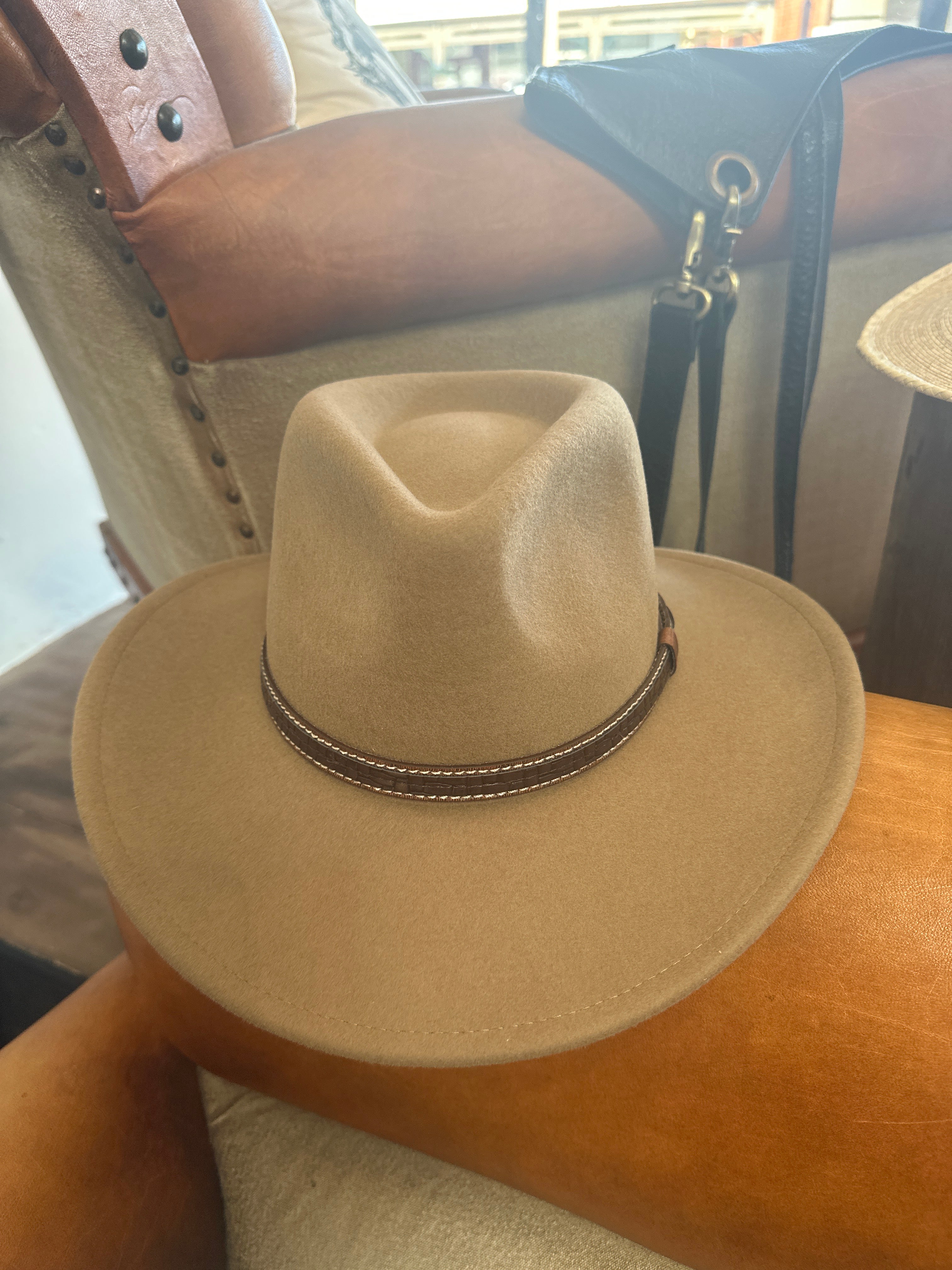 Western Felt Fedora - SF359 - Textured Crocodile Hat Band