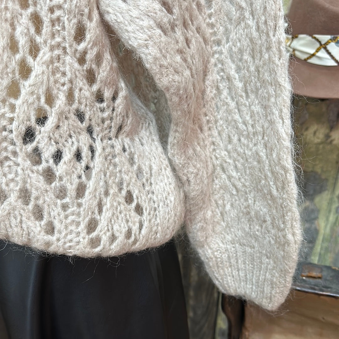 Urban Luxury Mohair Decorative Weave Mohair Mix V Neck Jumper Natural