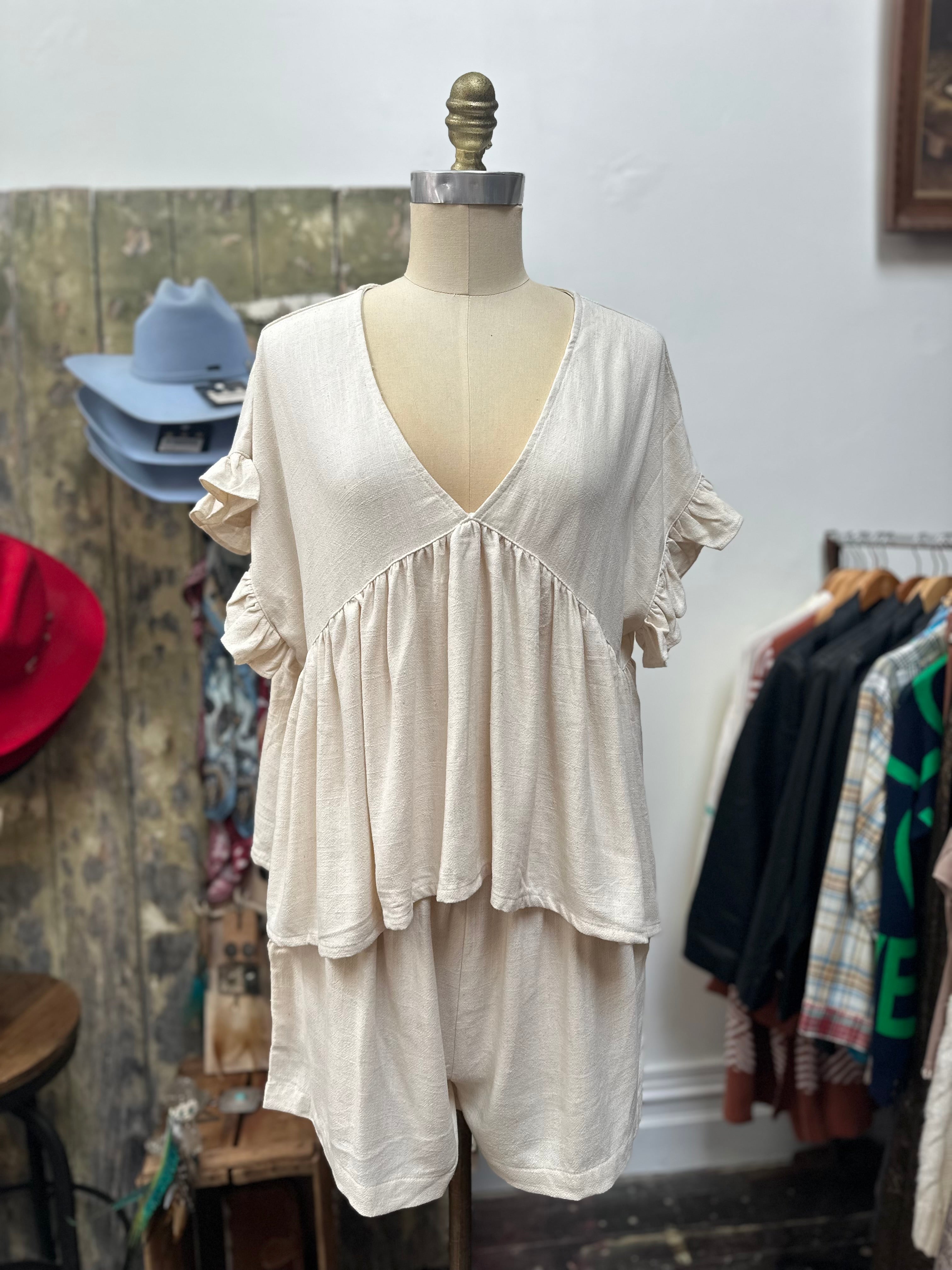 Frill sleeve linen set