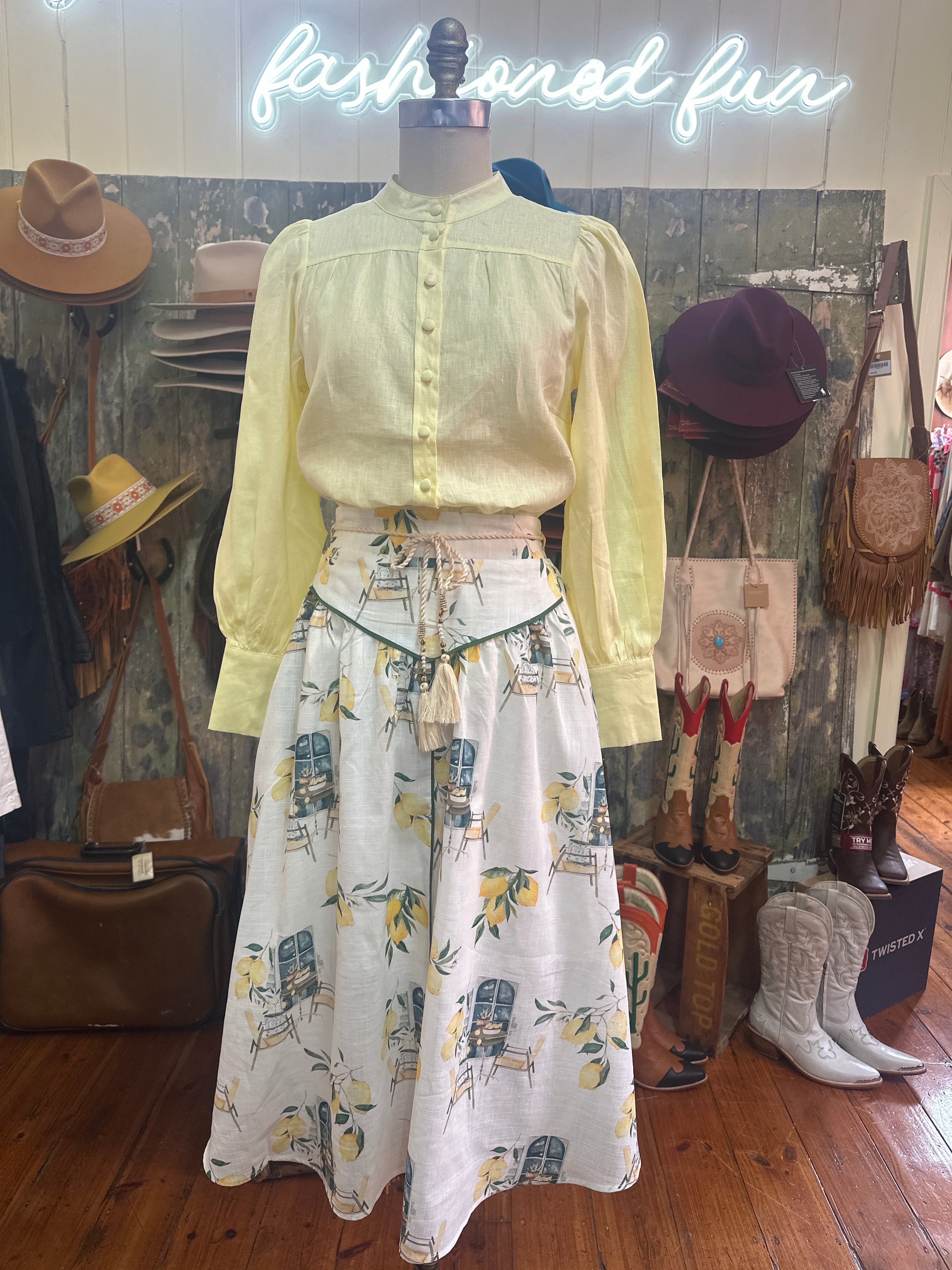 Fria Pure Linen Lemon Blouse