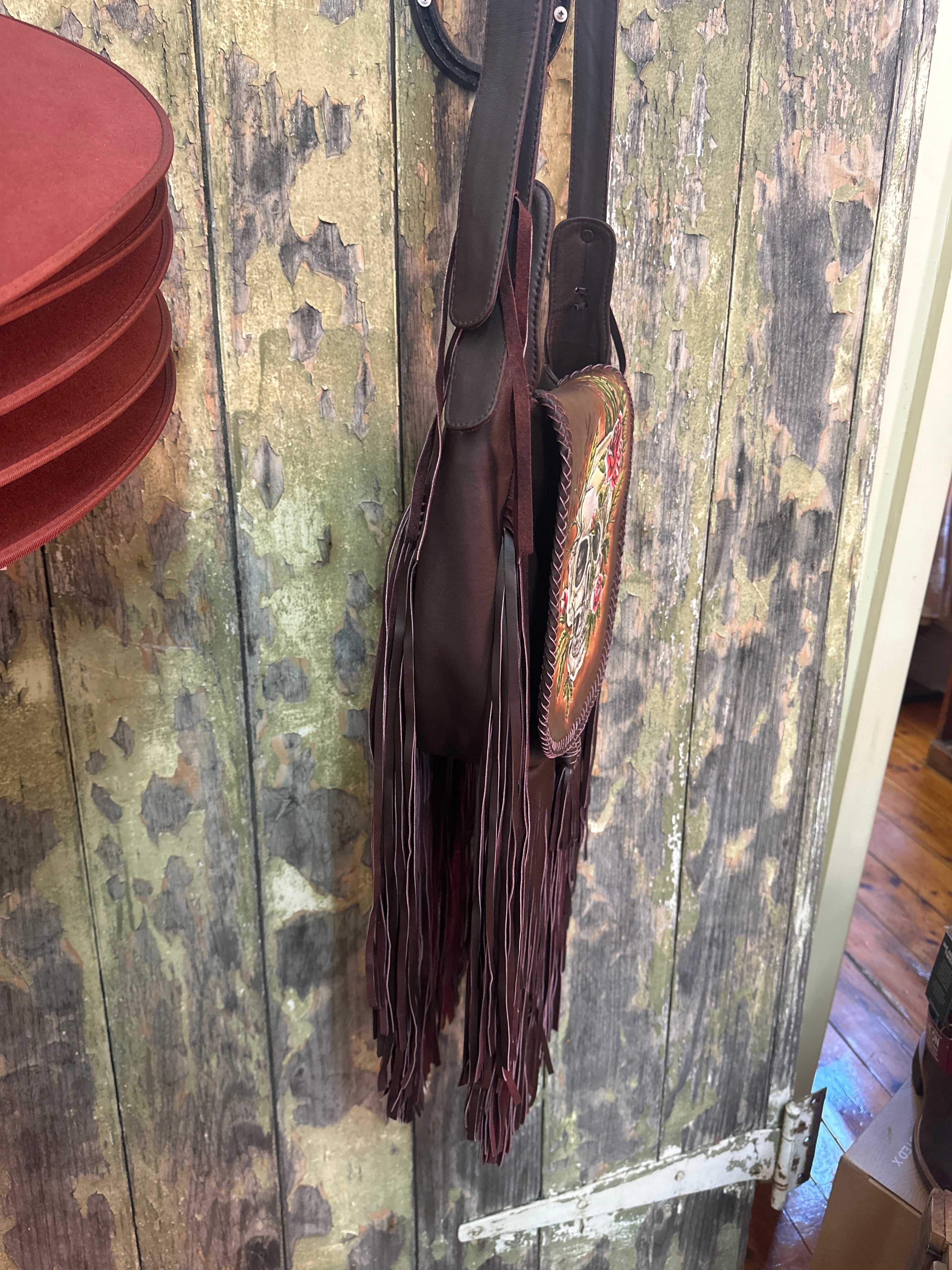 Hand Painted Skull One Off Tassel shoulder Bag