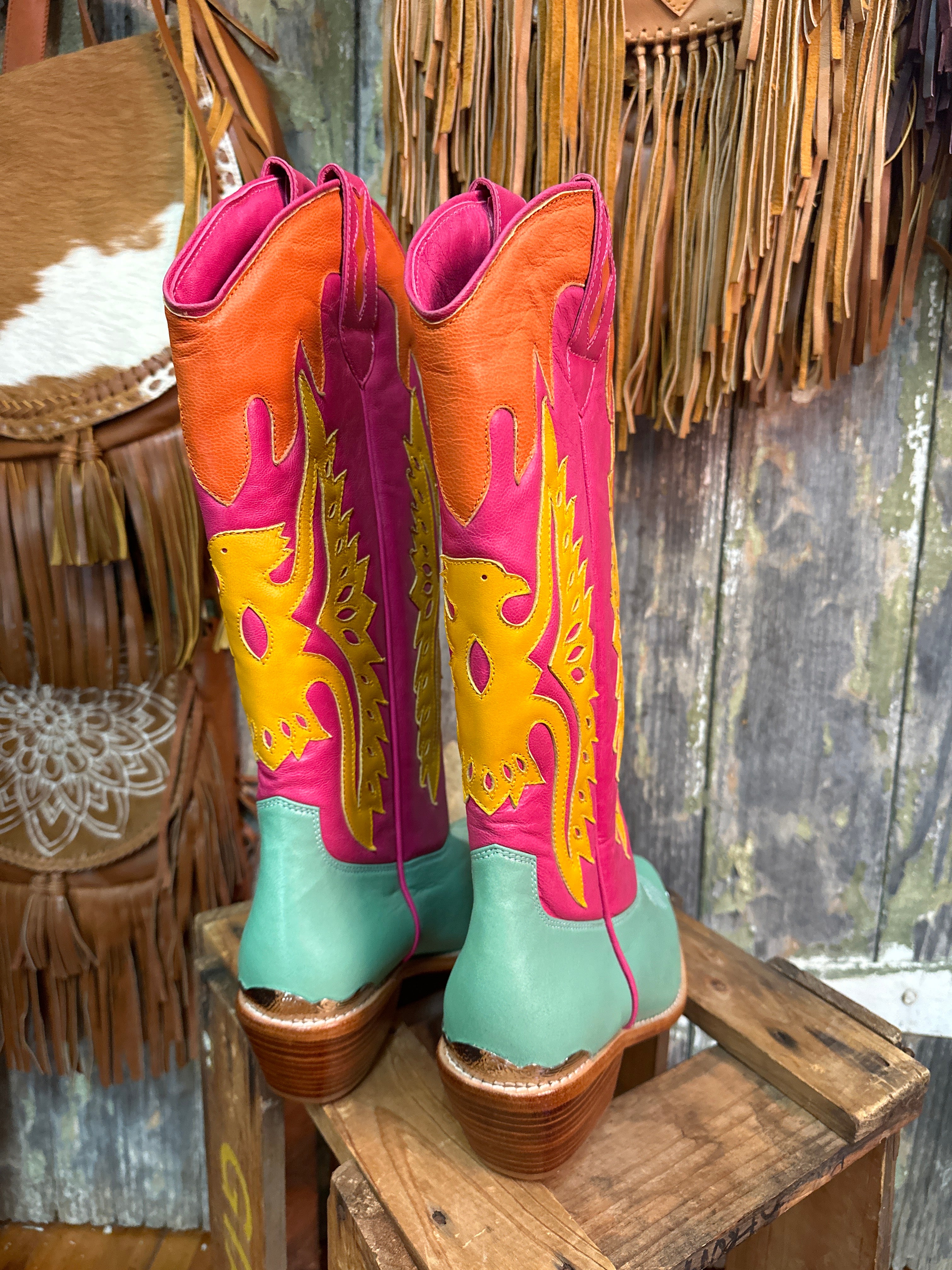 Eagle Detail Hand Made Turquoise Cowgirl Boots