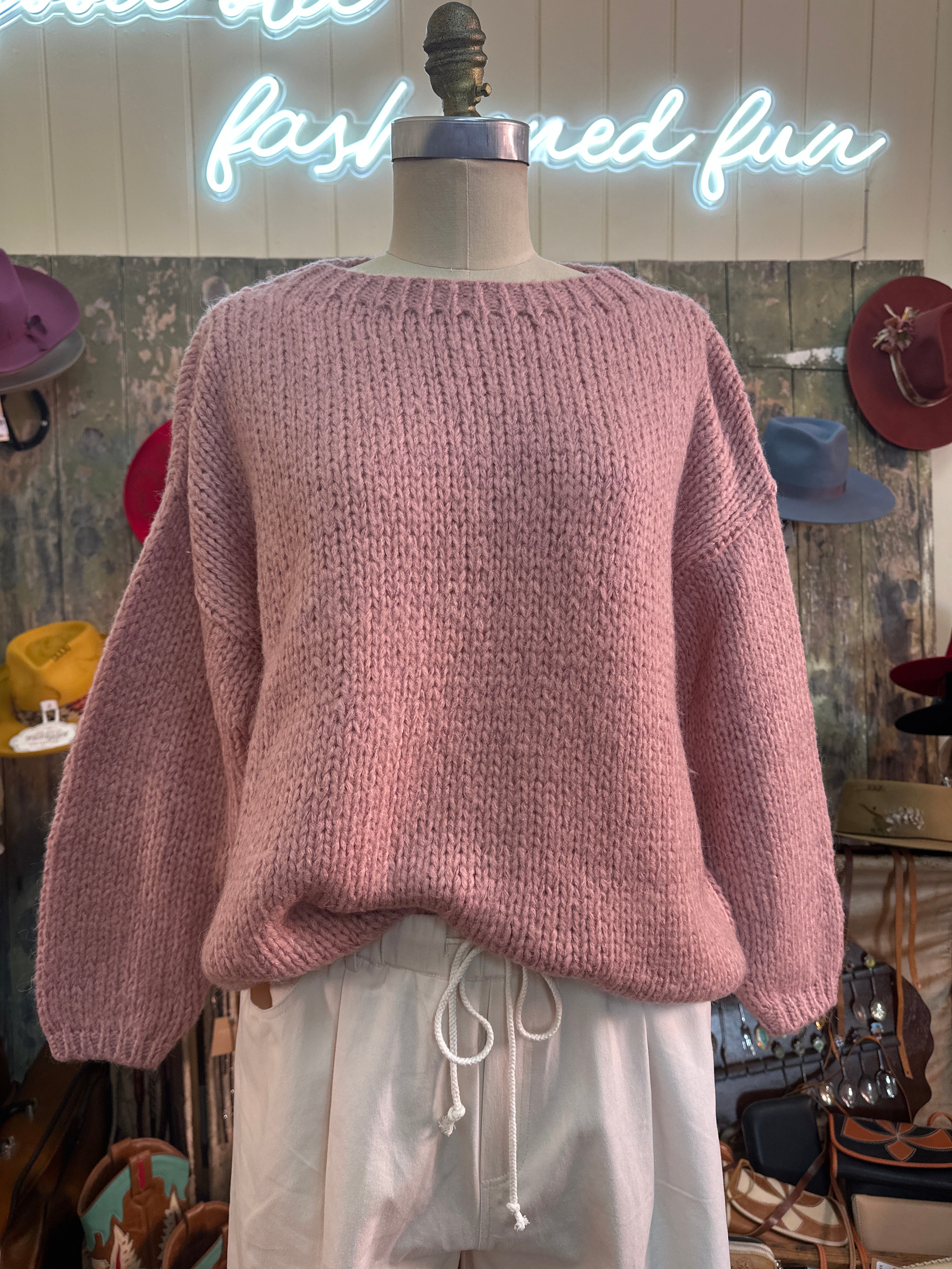 Aggel Blue Lurex Detail Pink Jumper - Made In Greece