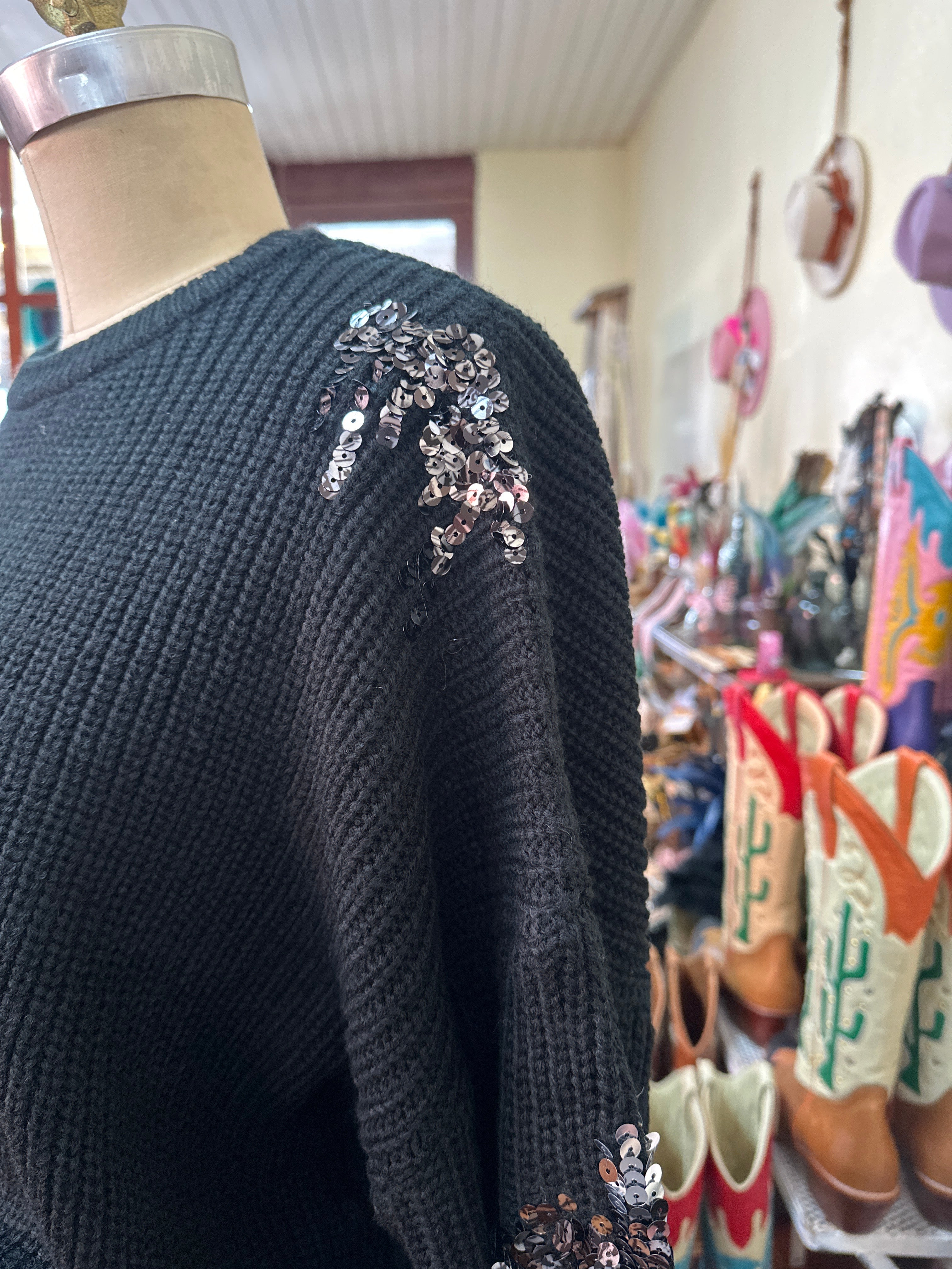 Fria Sequin Flower Sleeve Detail Jumper